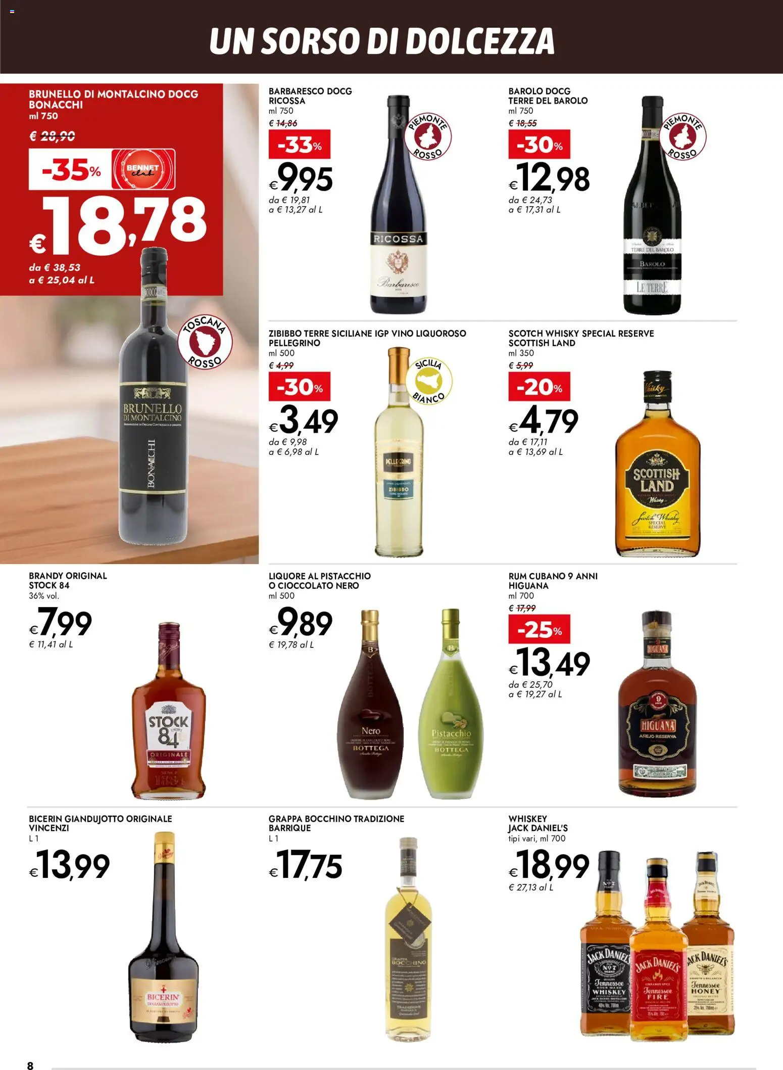 Anteprima dell'opuscolo bennet volantino Cioccolato che bontà dal negozio bennet valido da 29/10/2026 - Vino, Whisky, Pistacchio, Rum, Liquore, Vino liquoroso, Dolcezza, Jack Daniel’s
