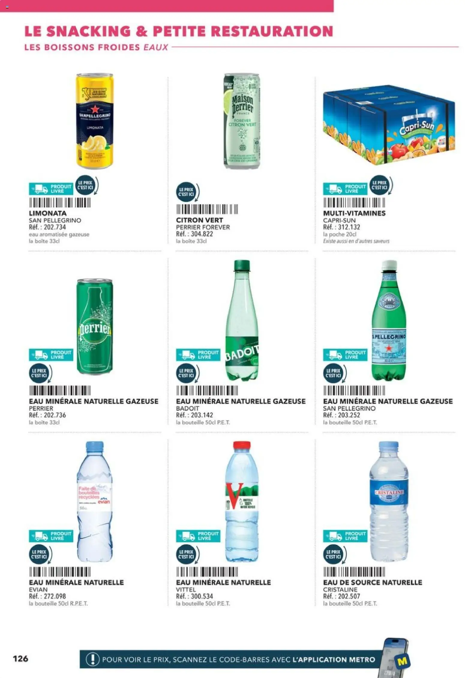 Prévisualisation de Boulangers Pâtissiers du magasin METRO formulaire valide 30/04/2026 - Vittel, Citron vert, Bouteille, Badoit, Boissons, Eau de source, Eau minérale naturelle, Eau aromatisée