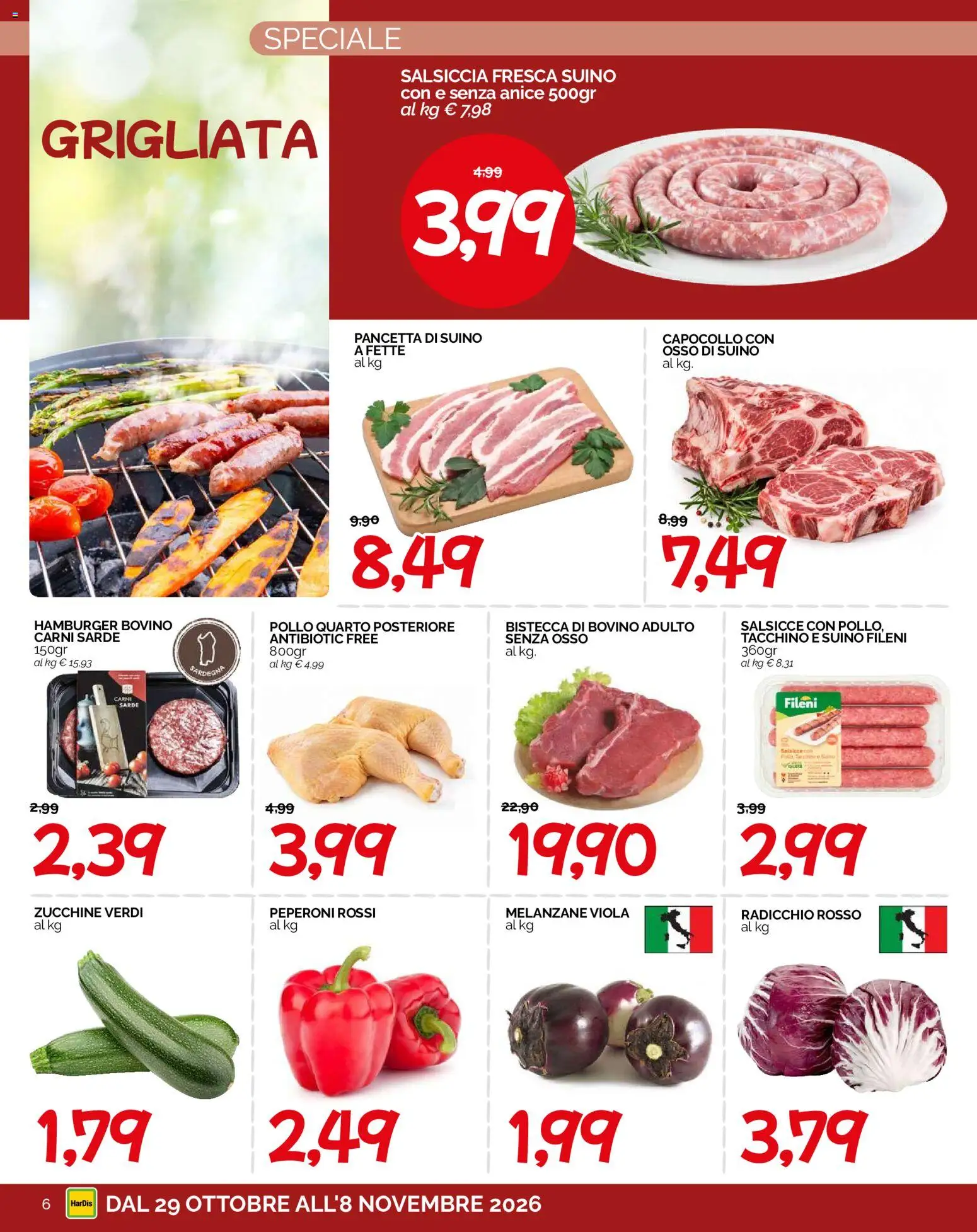 Anteprima dell'opuscolo HarDis volantino dal negozio HarDis valido da 29/10/2026 - Hamburger, Pollo, Tacchino, Salsiccia, Melanzane, Bovino, Pancetta, Bistecca