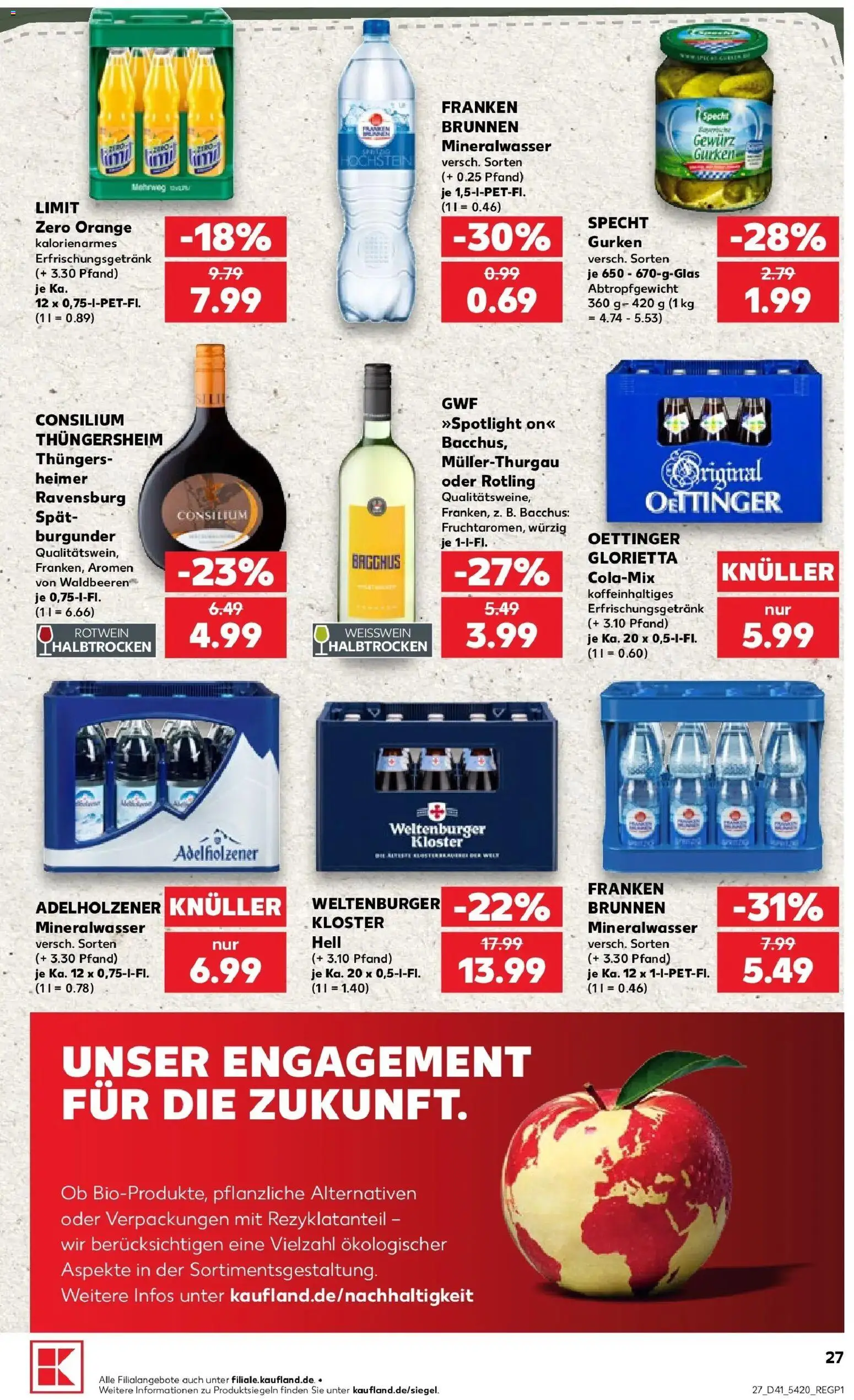 Vorschau von dem Prospekt des Geschäftes Kaufland, gültig ab dem 08.10.2026 - Mineralwasser, Gurken, Oettinger, Weißwein, Rotwein, Adelholzener