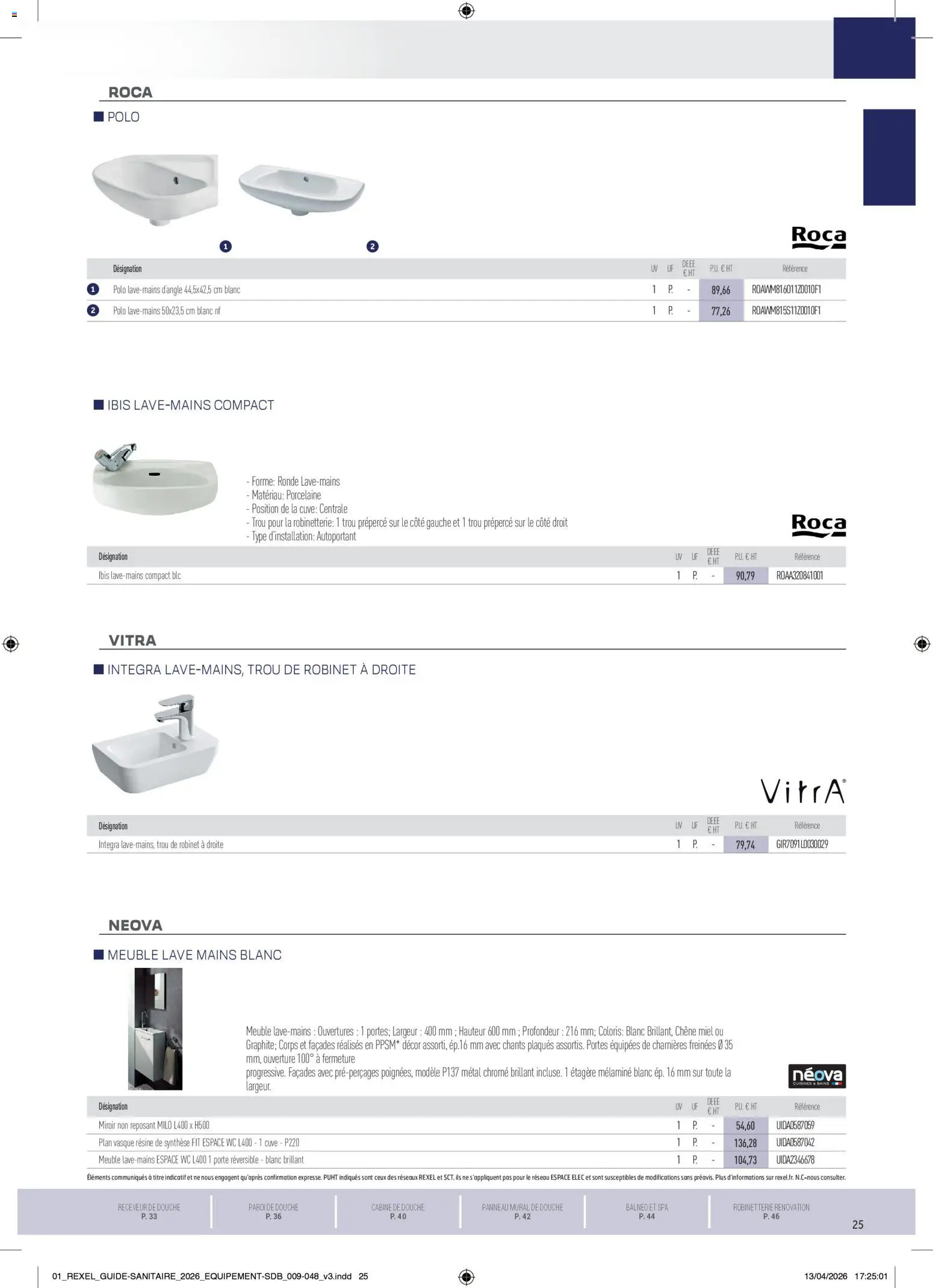 Prévisualisation de Rexel - Brochure Sanitaire du magasin Rexel formulaire valide 20/04/2026 - Miroir, Meuble, Polo, Miel, Porte, Douche, Robinet, Portes