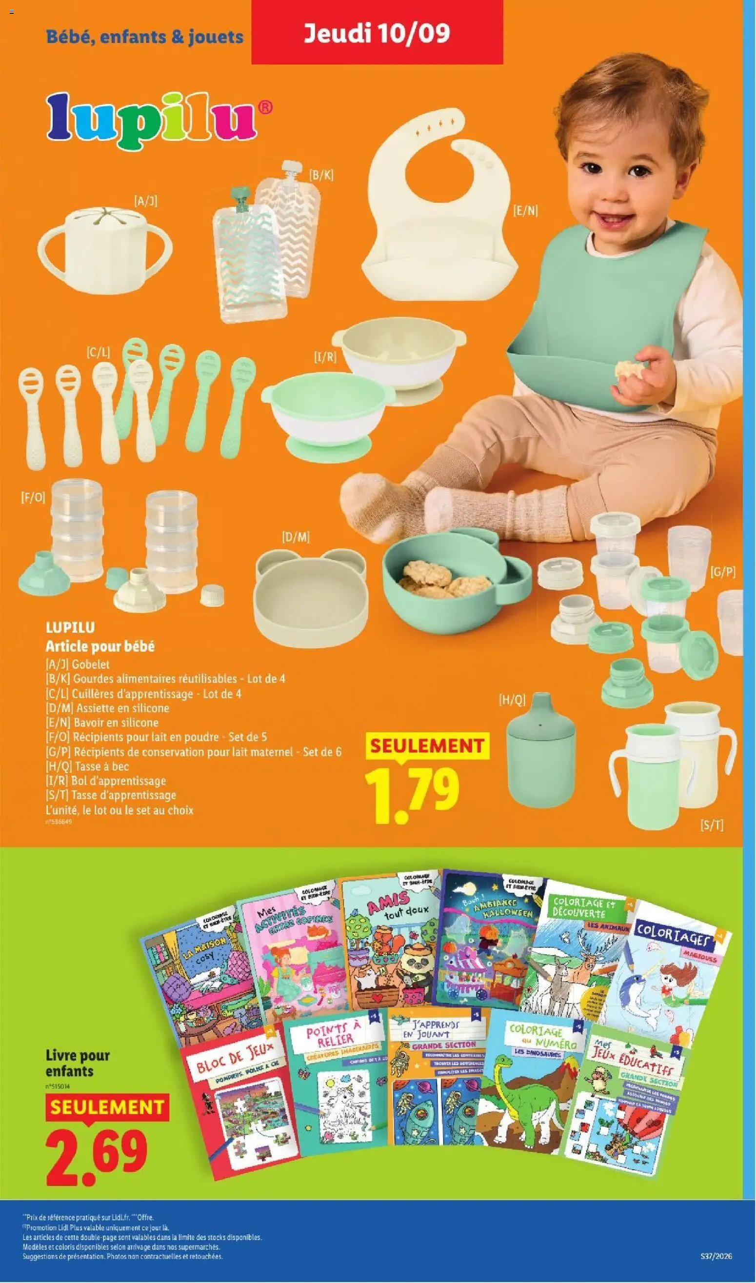Prévisualisation de LIDL catalogue du magasin LIDL formulaire valide 10/09/2026 - Livre, Jouets, Lait, Assiette, Bol, Cuillères, Lait en poudre, Bavoir