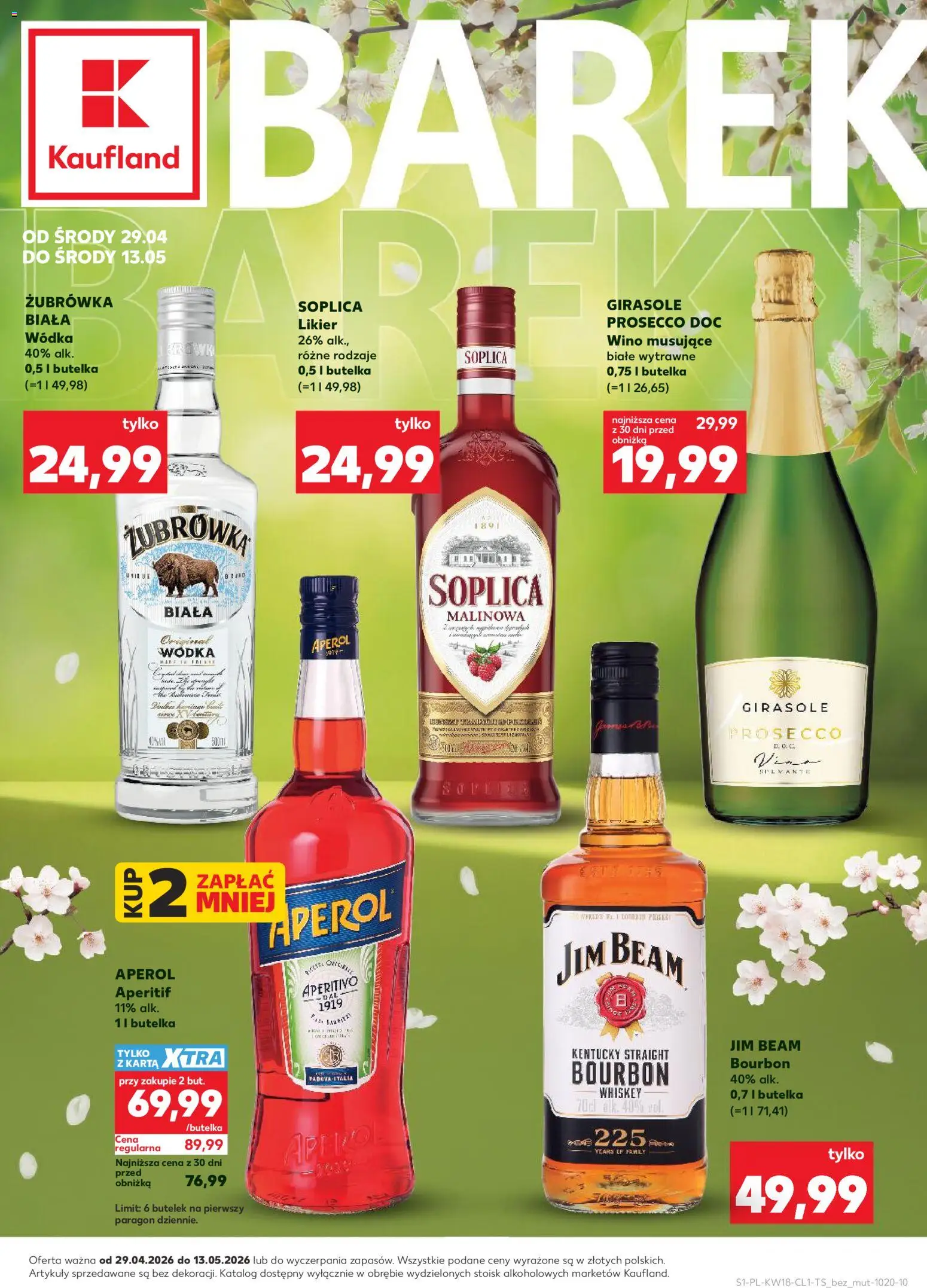 Náhled nabídky: Kaufland Polsko Kaufland Polsko leták - Barek platný od 29.04.2026 - Prosecco, Aperol, Jim Beam, Whiskey, Bourbon, Zubrowka, Aperitivo, Prosecco DOC