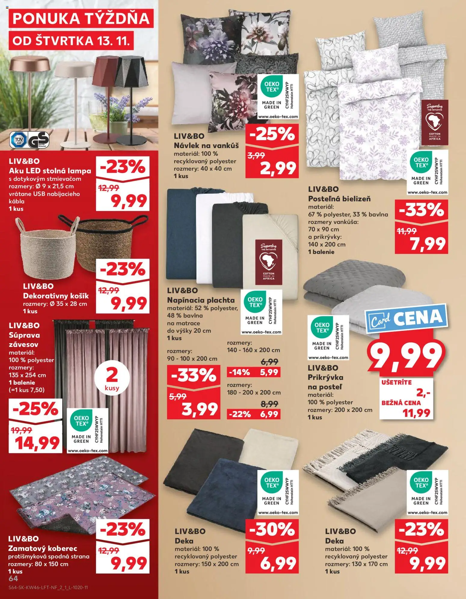 Náhľad Kaufland letáku platného od 13.11.2025 - Posteľ, Matrace, Lampa, Vankúš, USB, Stolná lampa, Plachta, Aku