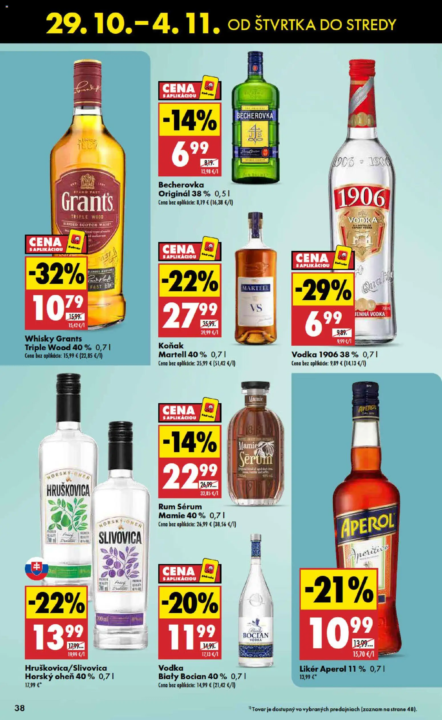 Náhľad Biedronka letáku platného od 29.10.2026 - Rum, Aperol, Whisky, Becherovka, Brandy, Koňak, Grant's Whisky, Hruškovica