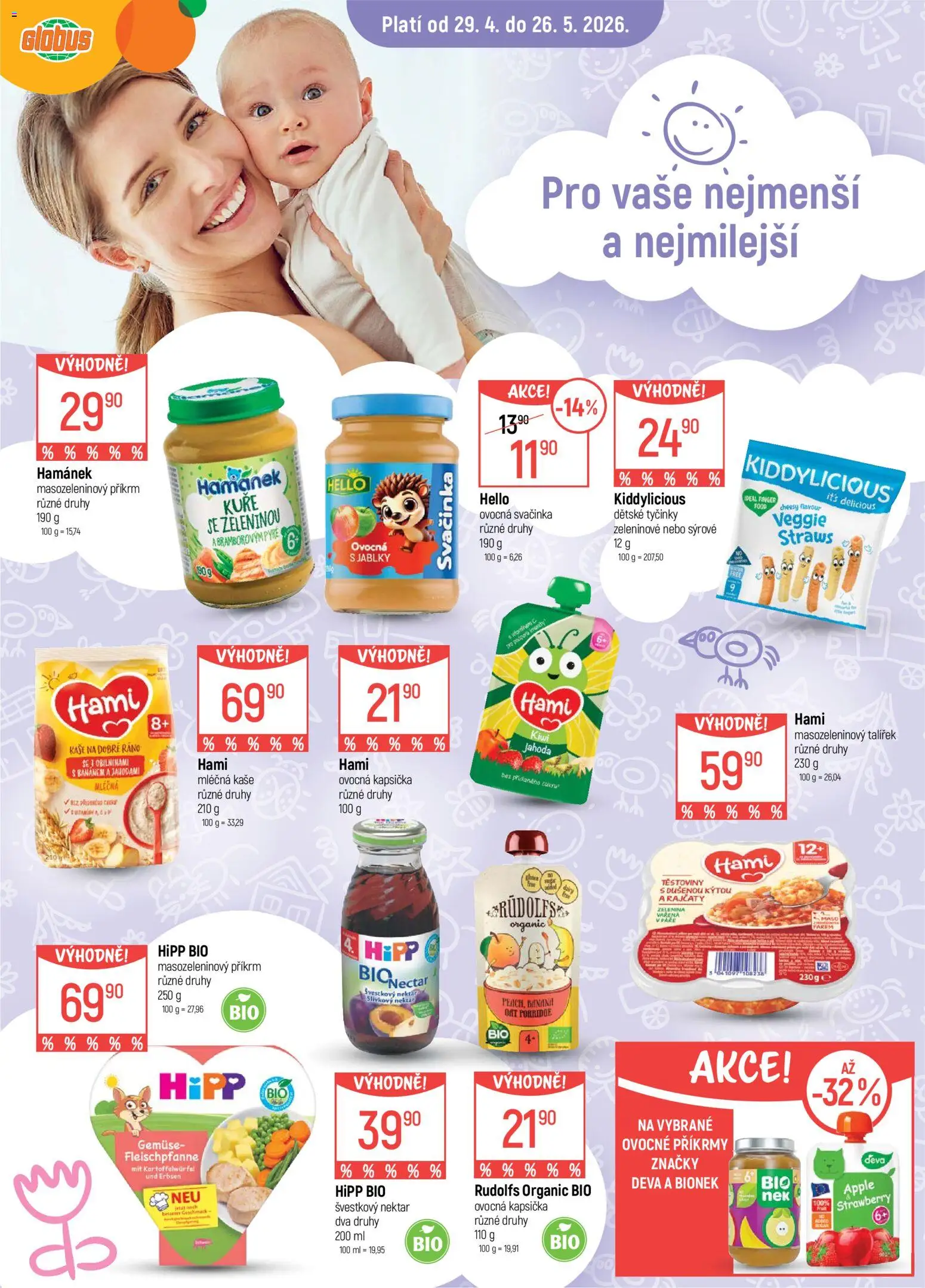 Náhled nabídky: Globus Globus leták - Praha Zličín platný od 29.04.2026 - Globus, Těstoviny, Hipp, Tyčinky, Hami, Veggie, Ovocná kapsička, Mléčná kaše