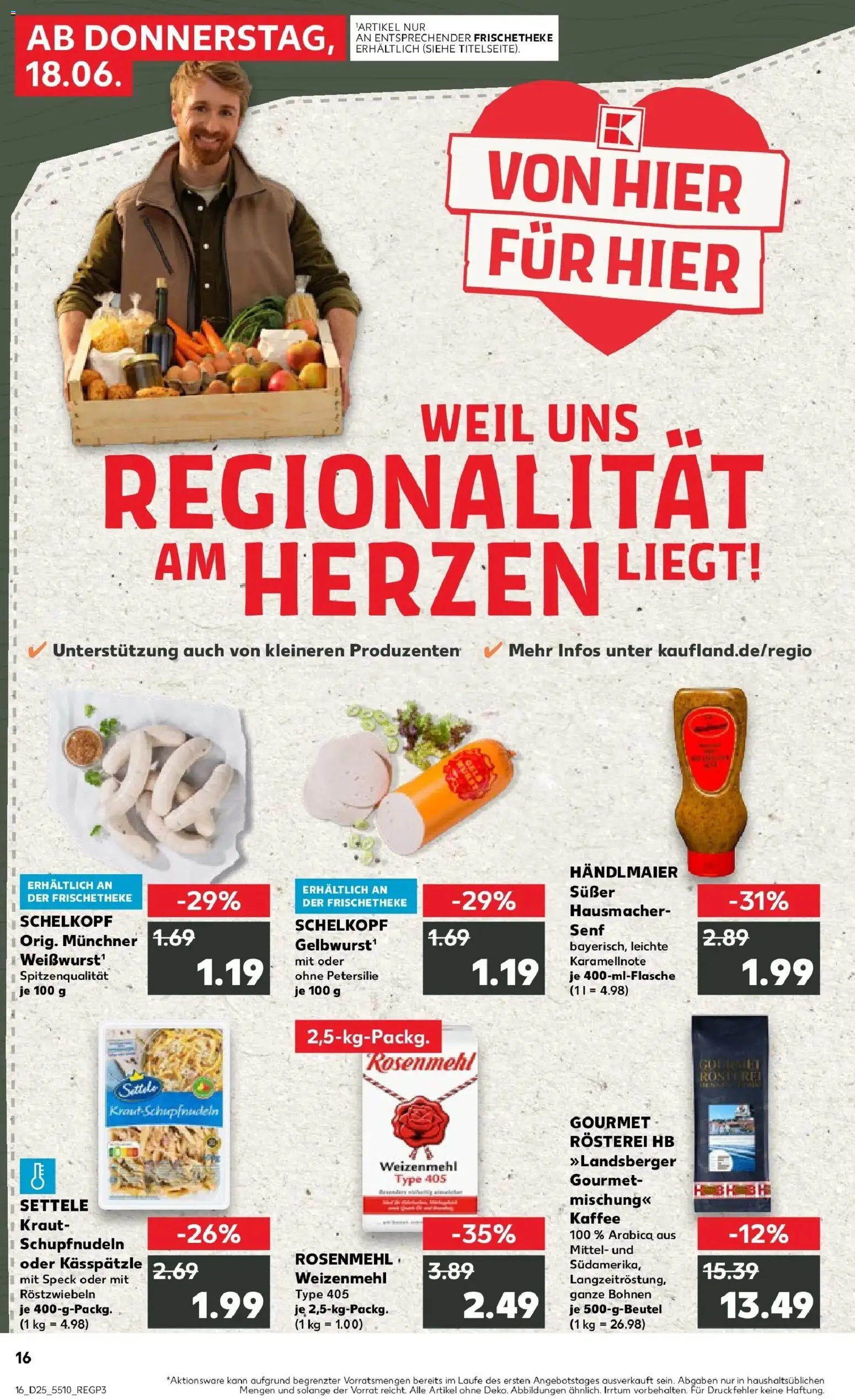 Vorschau von dem Prospekt des Geschäftes Kaufland, gültig ab dem 15.06.2026 - Kaffee, Pasta, Petersilie, Weißwurst, Weizenmehl, Kraut