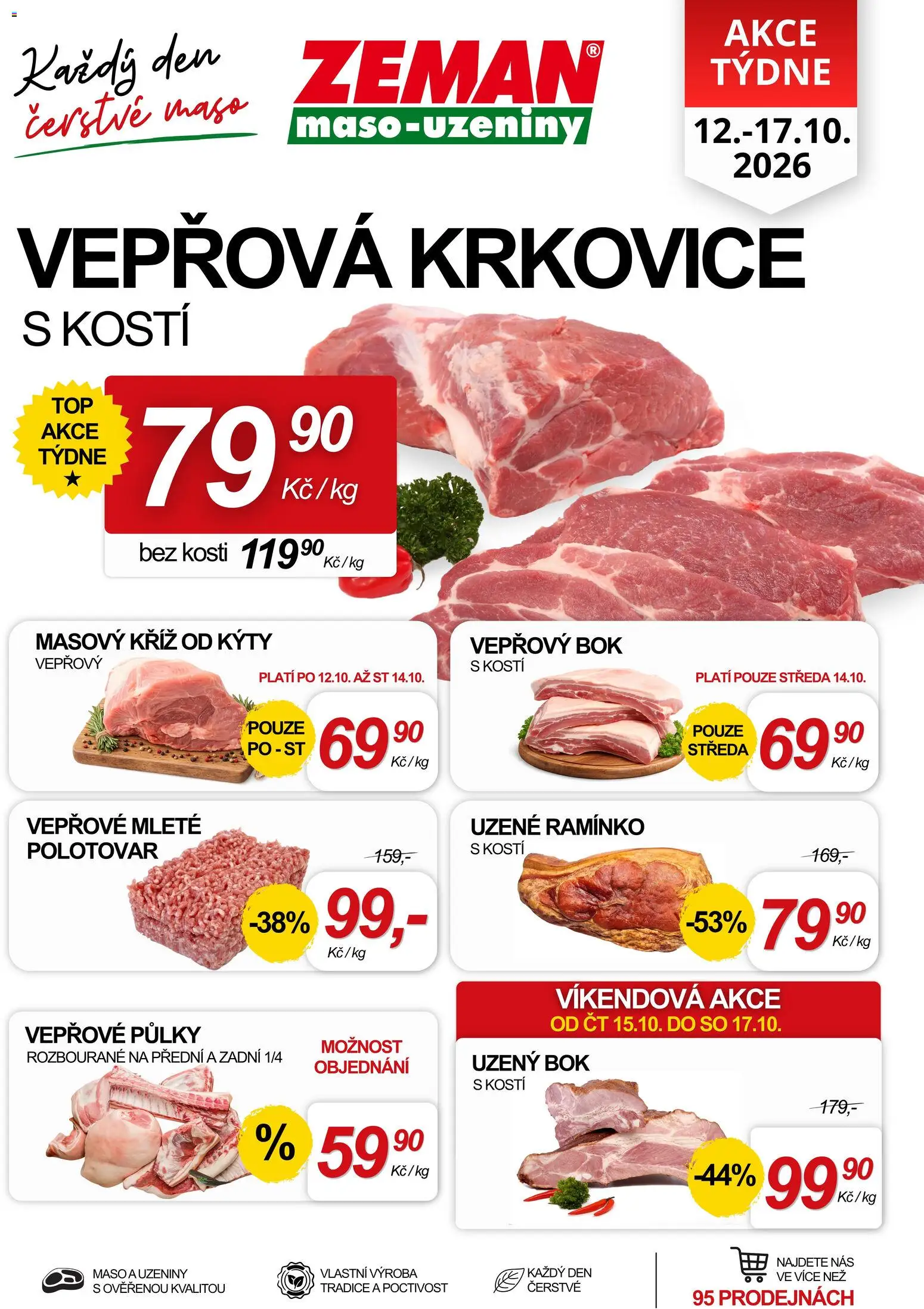 Náhled nabídky: Prodejny Zeman Prodejny Zeman leták platný od 12.10.2026 - Maso, Krkovice, Vepřová krkovice, Vepřový bok, Uzeniny, Vepřové půlky
