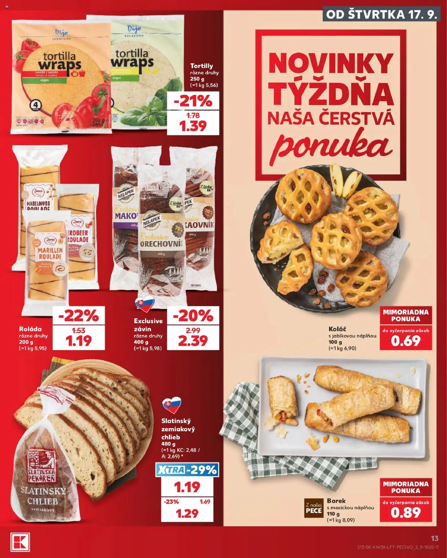 Náhľad Kaufland letáku platného od 17.09.2026 - Pekáreň, Koláč, Tortilla, Chlieb, Závin, Tortilly