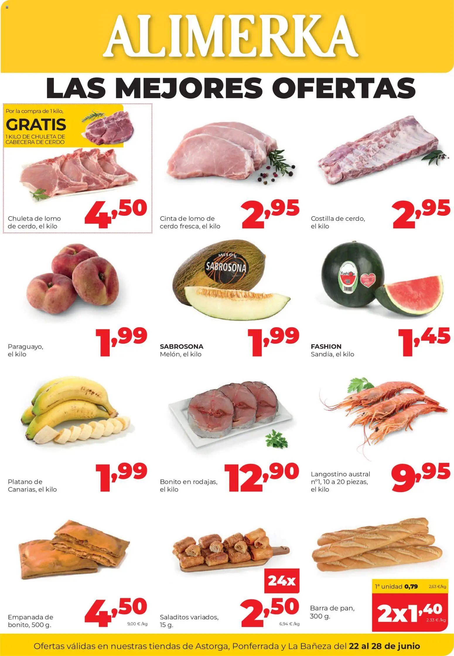 Vista previa del folleto de la tienda Alimerka válido desde el 22/06/2026 - Cerdo, Lomo, Langostino