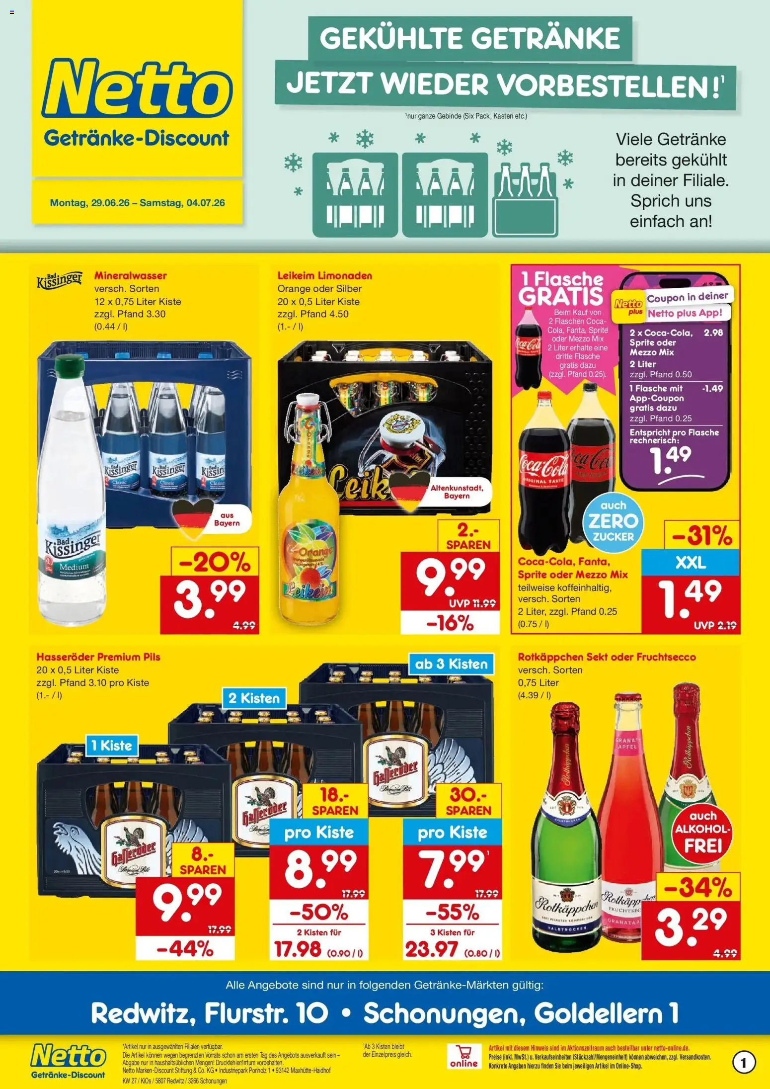 Vorschau von dem Prospekt des Geschäftes Netto Marken-Discount, gültig ab dem 29.06.2026 - Coca cola, Äpfel, Cola, Rotkäppchen, Zucker, Mezzo mix, Rotkappchen sekt, Oder mezzo mix