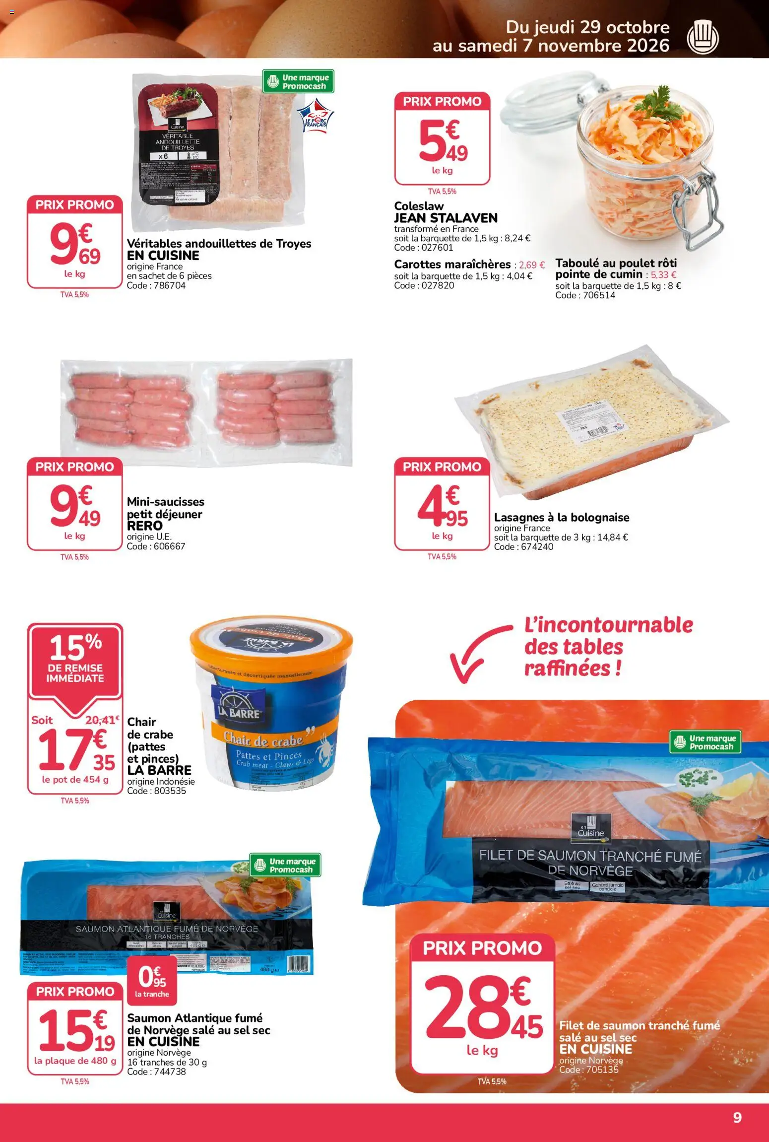 Prévisualisation de Promocash catalogue Rendez-vous Promos du magasin Promocash formulaire valide 29/10/2026 - Lasagnes, Poulet, Poulet rôti, Saumon, Cumin, Crabe, Sel, Pinces