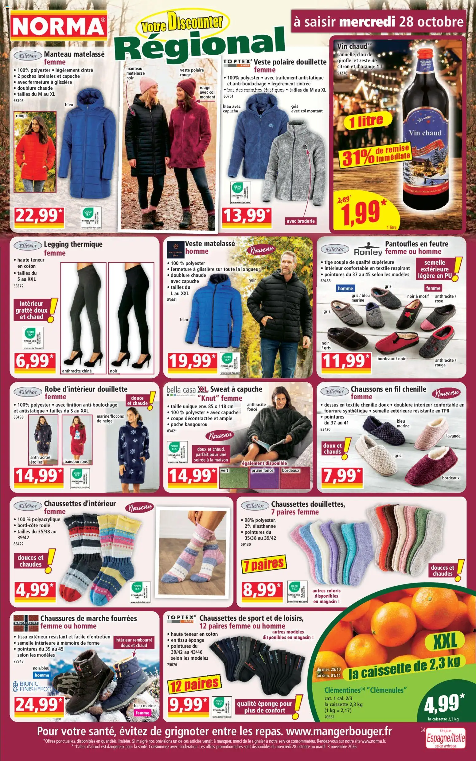 Prévisualisation de Norma catalogue du magasin Norma formulaire valide 28/10/2026 - Manteau, Chaussettes, Cintre, Veste polaire femme, Coton, Vin chaud, Polaire, Sweat à capuche femme