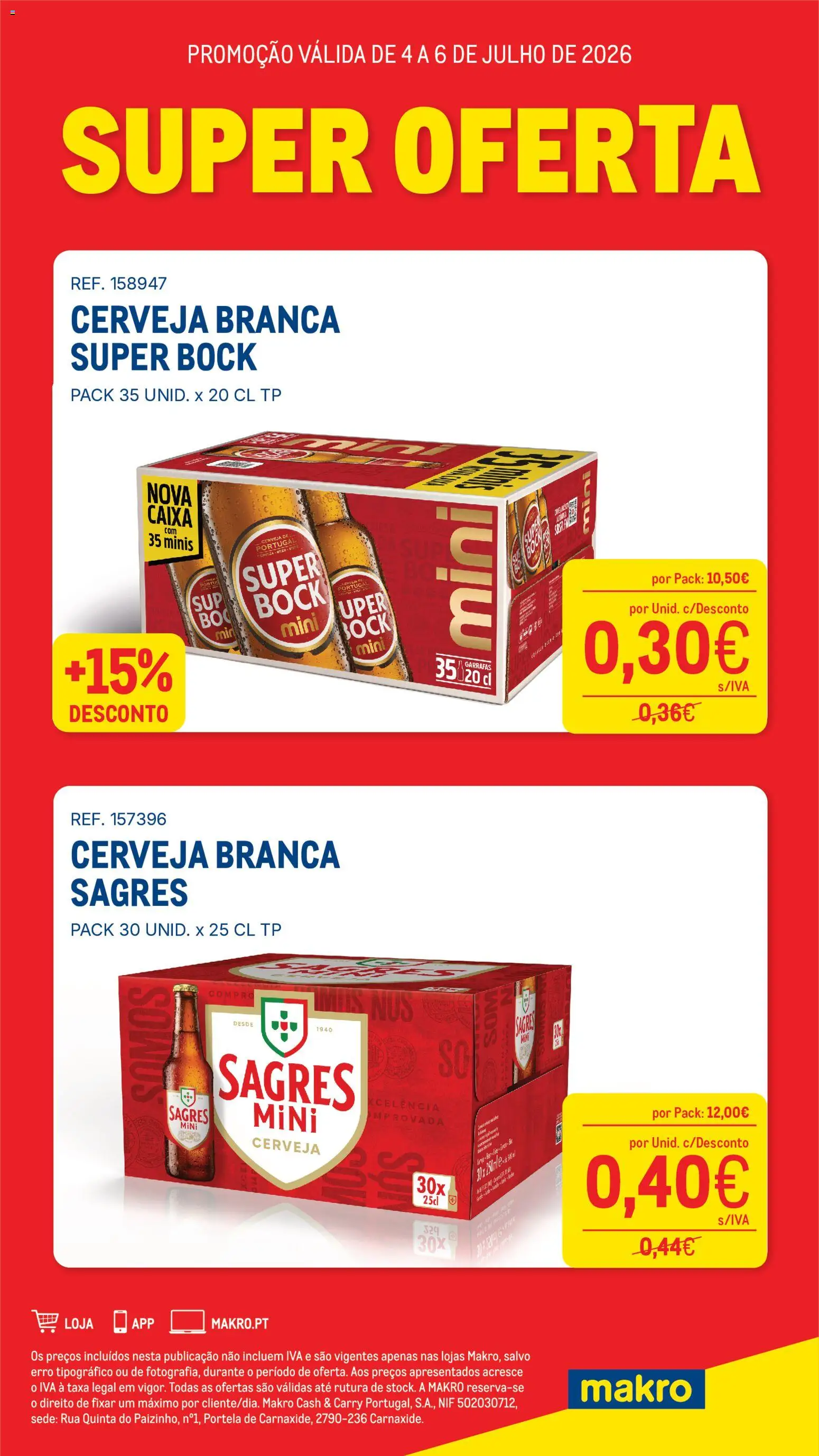 Pré-visualização do folheto da loja Makro válida a partir de 04/07/2026 - Caixa, Cerveja, Super bock