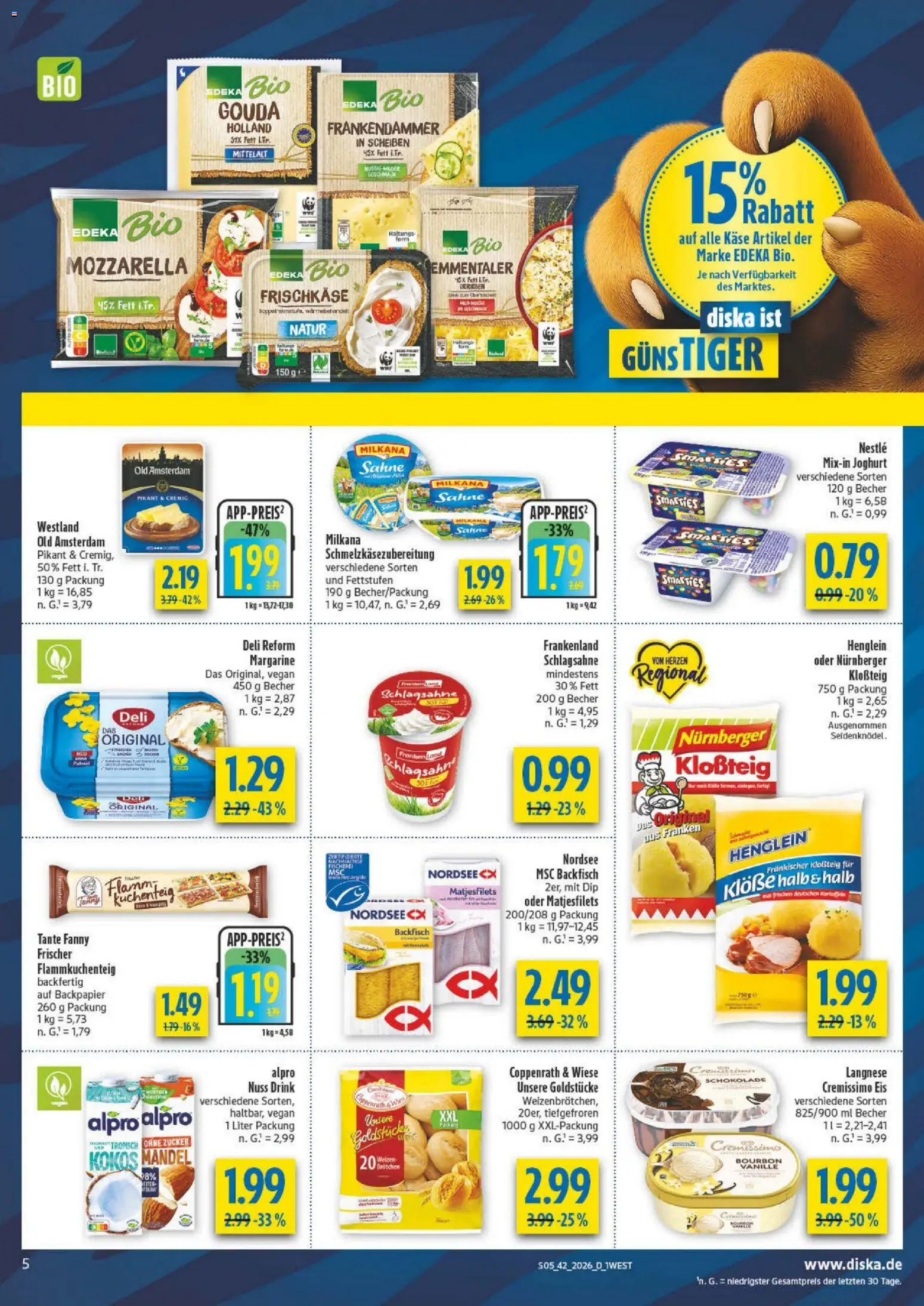 Vorschau von dem Prospekt des Geschäftes Diska, gültig ab dem 12.10.2026 - Eis, Käse, Schlagsahne, Alpro, Langnese, Milkana, Deli reform, Frischkase