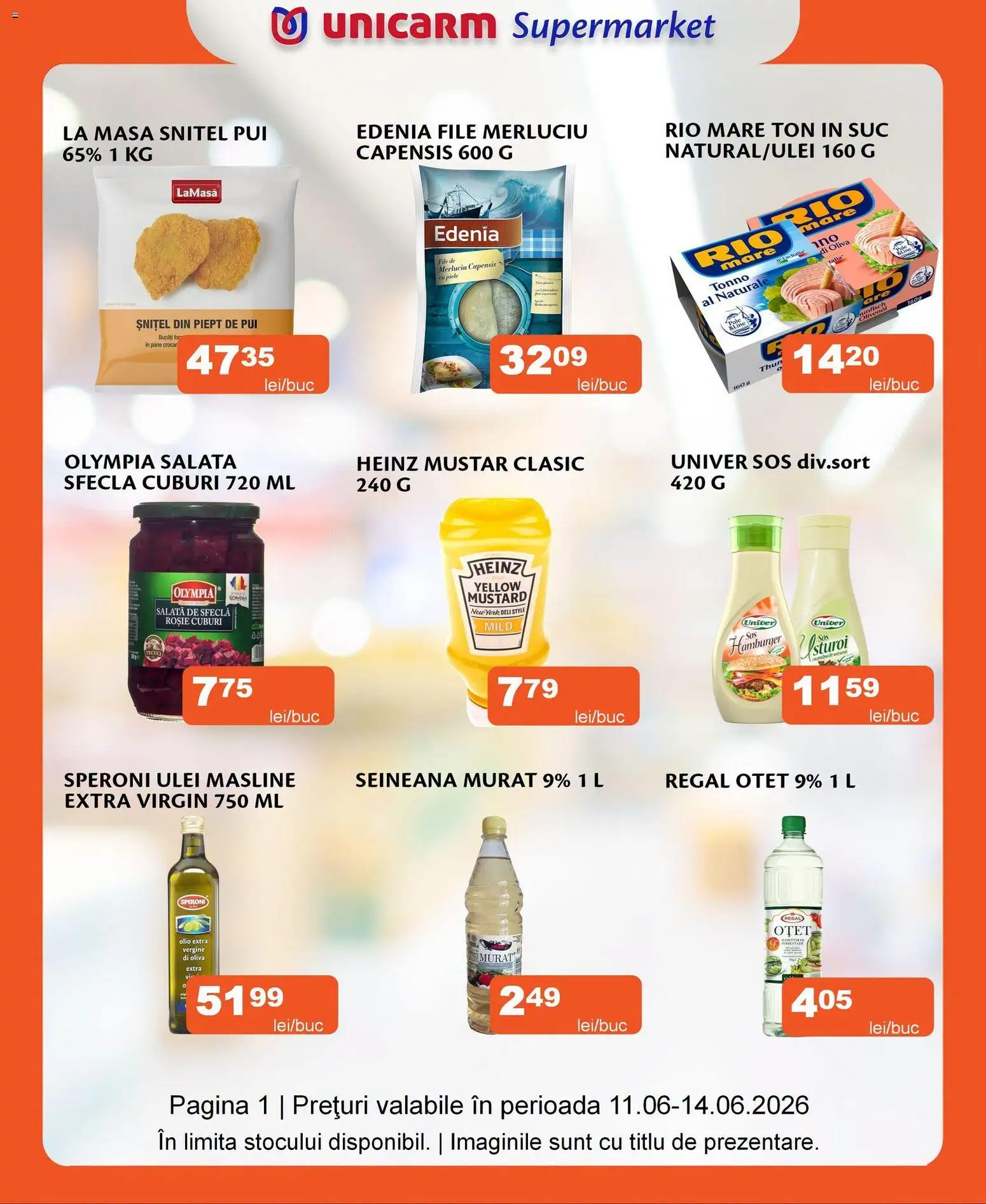 Previzualizarea de cataloage: Unicarm Unicarm Catalog valabil de la 11.06.2026 - Masă, Hamburger, Pui, Salată, Suc, Măsline, Sfeclă, Style
