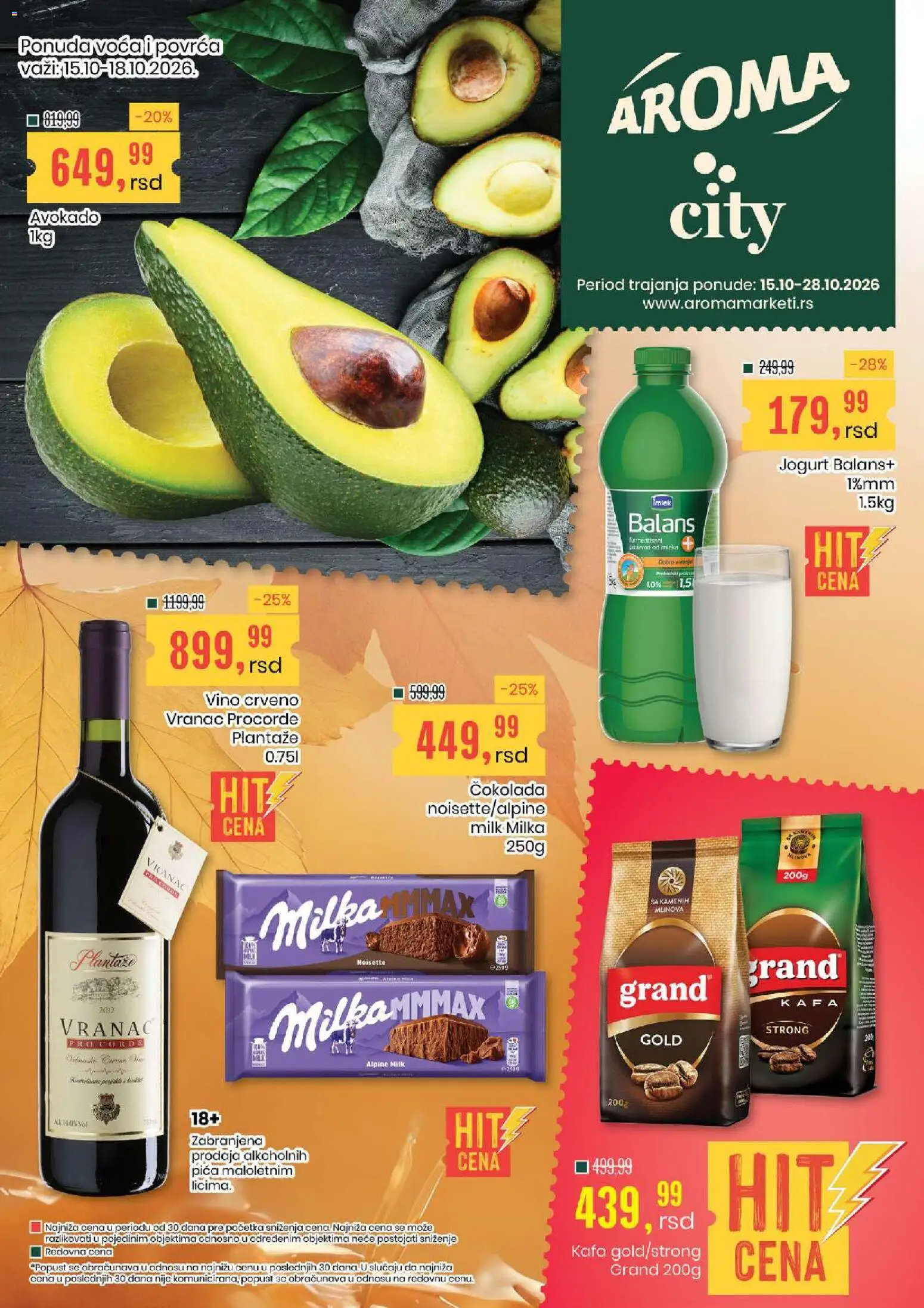 Pregled Aroma Market kataloga - važi od 15.10.2026 - Avokado, Pica, Kafa, Milka, Čokolada, Vino, Jogurt, Vranac