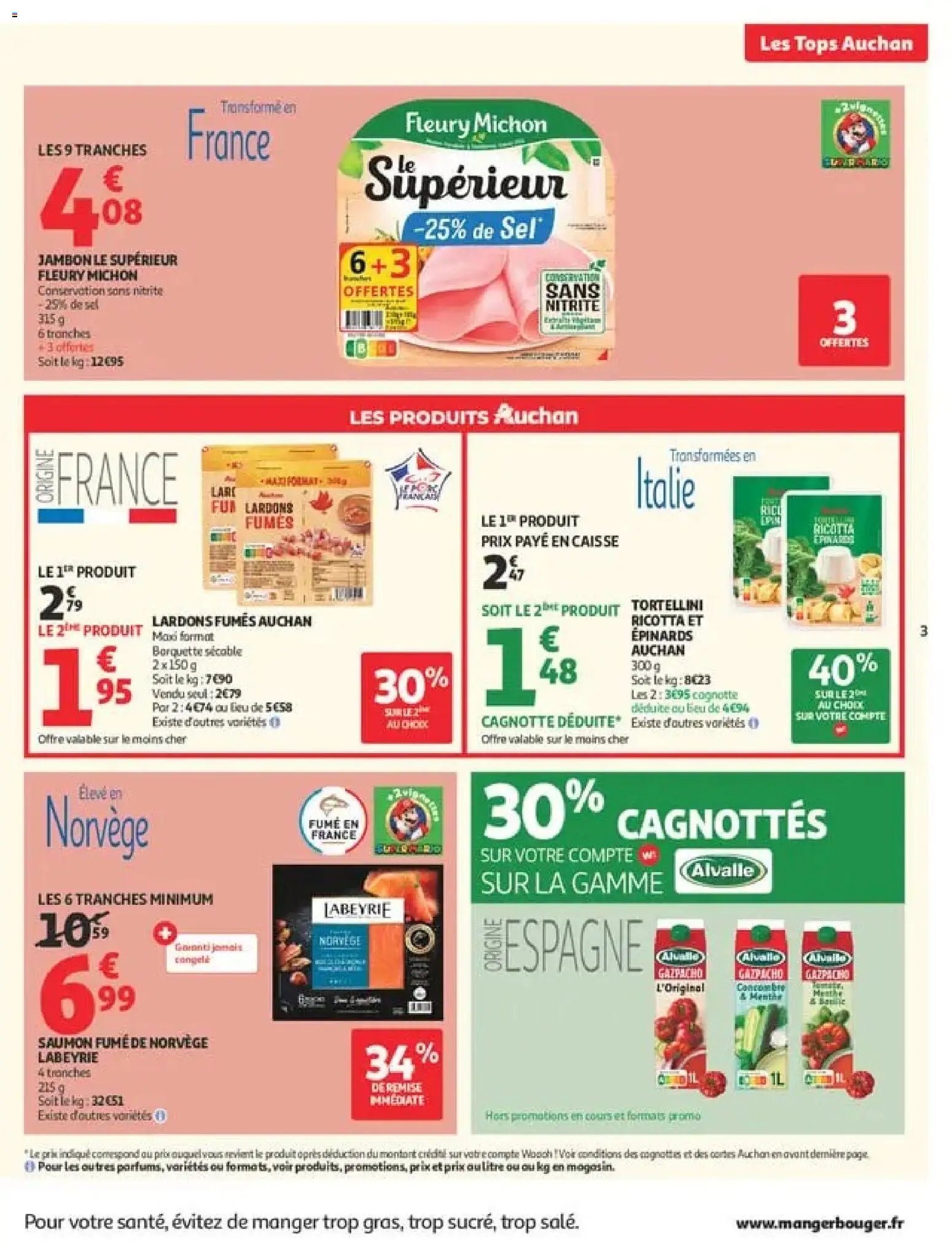 Prévisualisation de Auchan Tops rentrée supers du magasin Auchan formulaire valide 01/09/2026 - Ricotta, Concombre, Saumon, Jambon, Saumon fumé, Sel, Lardons, Gazpacho