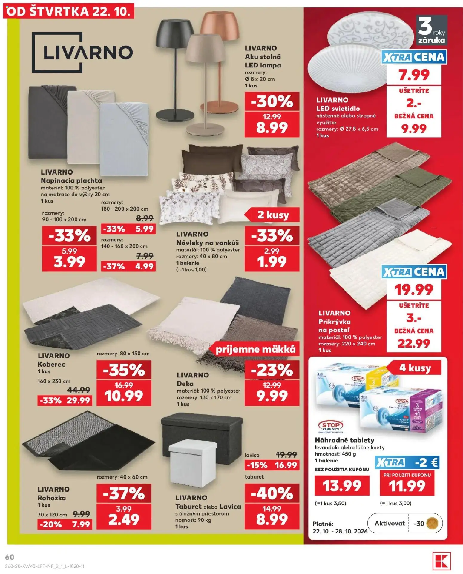 Náhľad Kaufland letáku platného od 22.10.2026 - Kvety, Koberec, Lampa, Vankúš, Led, Lavica, Plachta, Rohožka