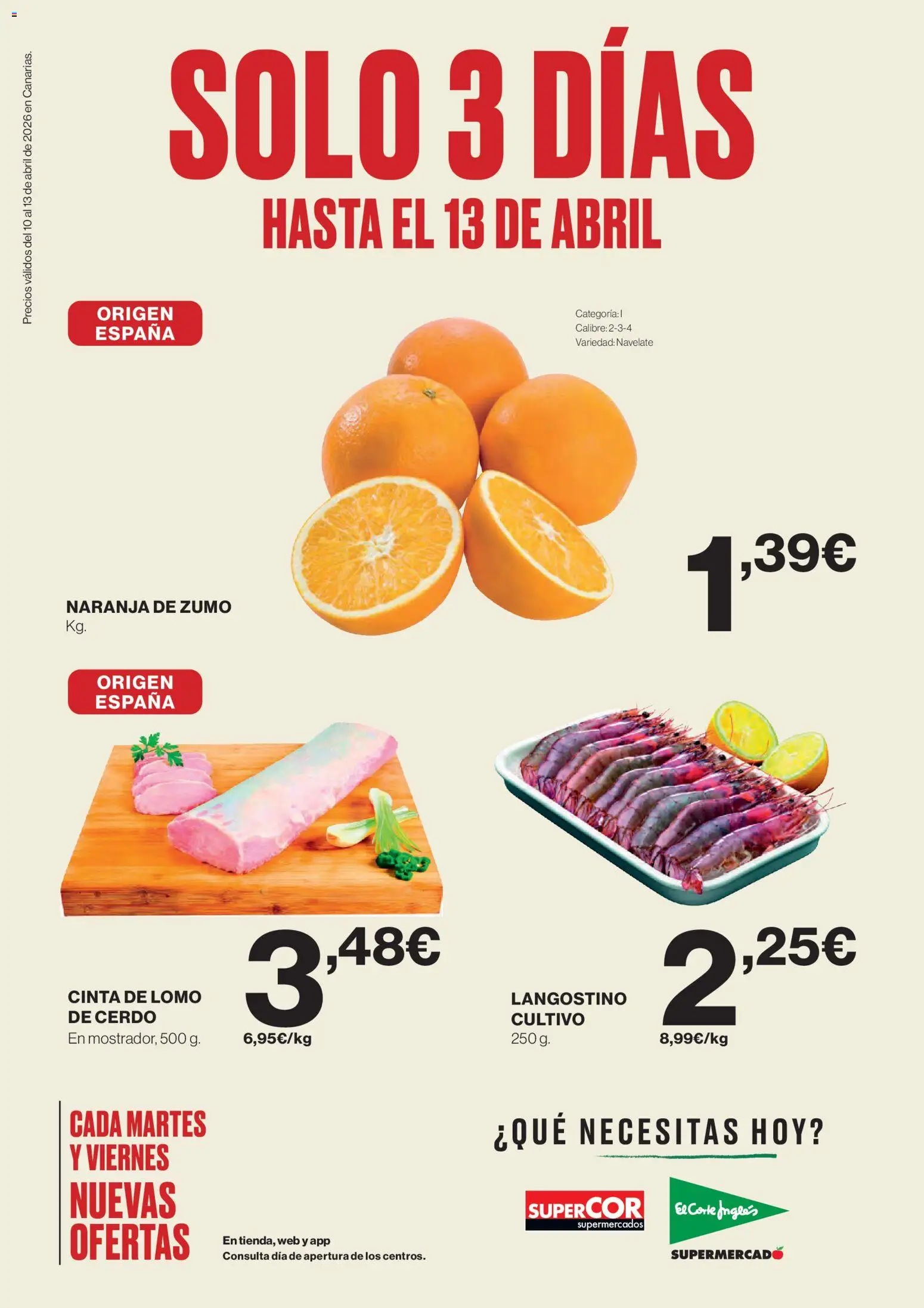 Vista previa del folleto de la tienda Supercor válido desde el 10/04/2026 - Cerdo, Lomo, Zumo, Langostino