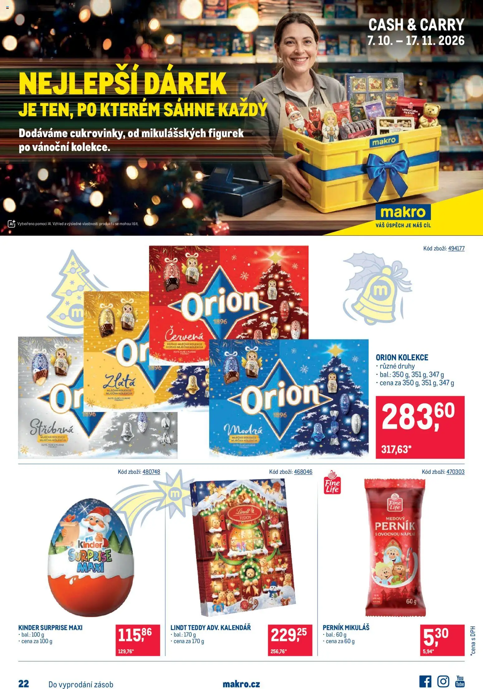 Náhled nabídky: Makro Makro leták - Mikulášské čokolády platný od 07.10.2026 - Kalendář, Lindt, Perník, Kinder, Mandle, Kinder surprise maxi