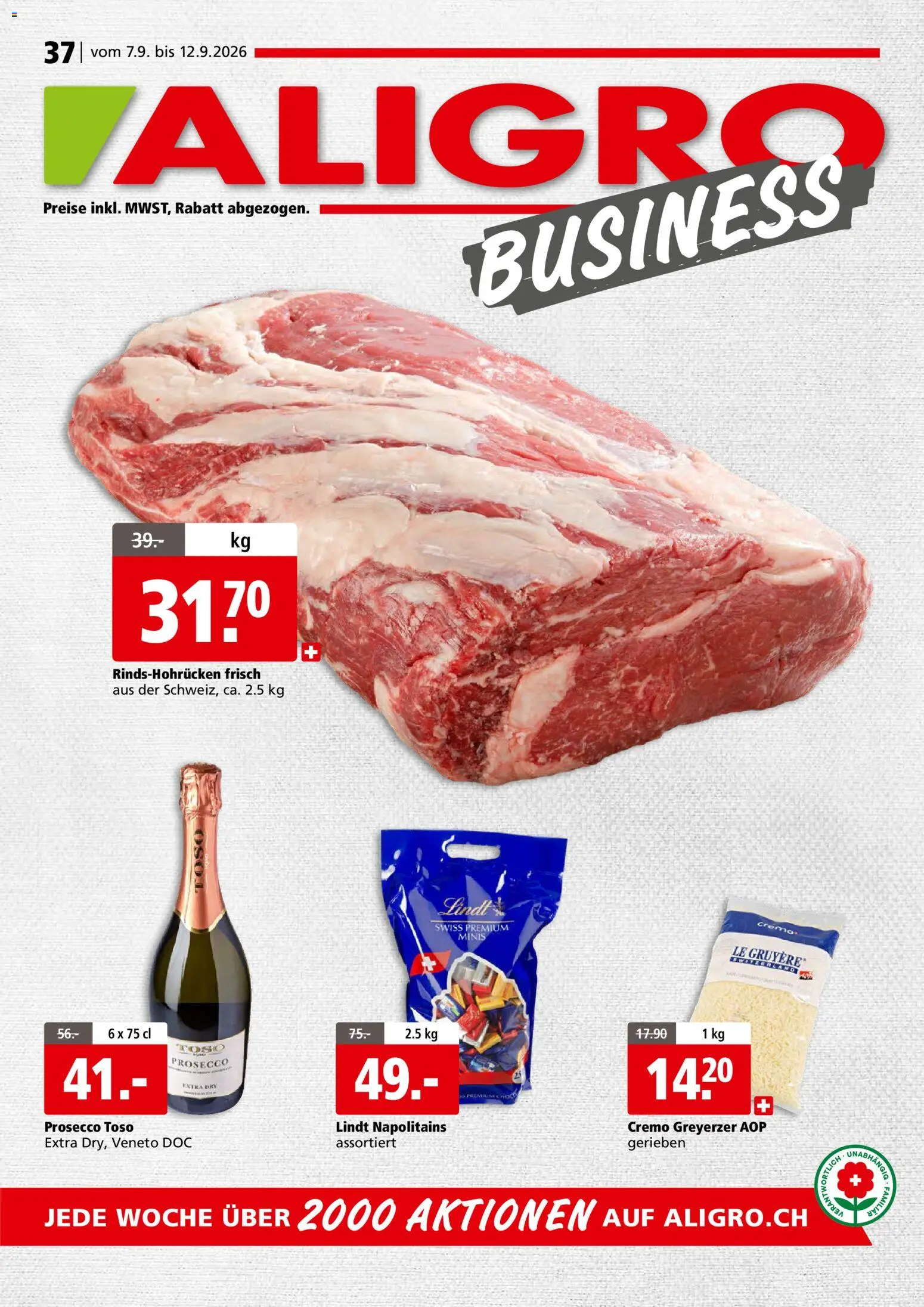 Vorschau des Merkblatts Aligro aktionen Business Chavannes, Matran, Genf, Sitten vom Shop Aligro gültig von 07.09.2026 bis 12.09.2026 - Prosecco