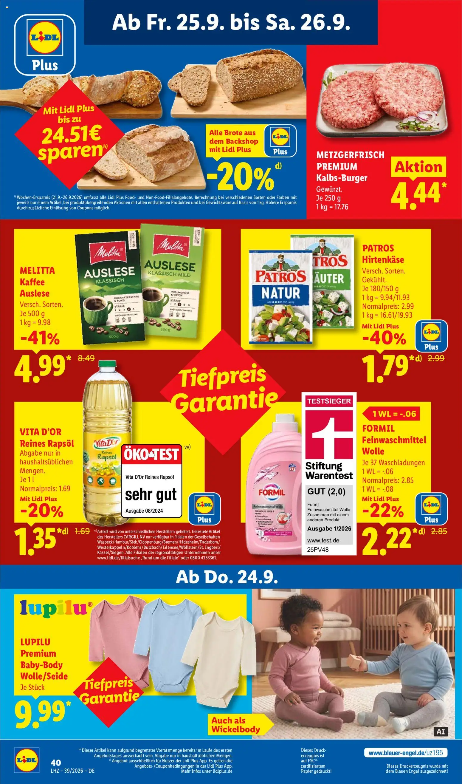 Vorschau von dem Prospekt des Geschäftes Lidl, gültig ab dem 21.09.2026 - Burger, Kaffee, Rapsöl, Melitta, Melitta kaffee, Patros