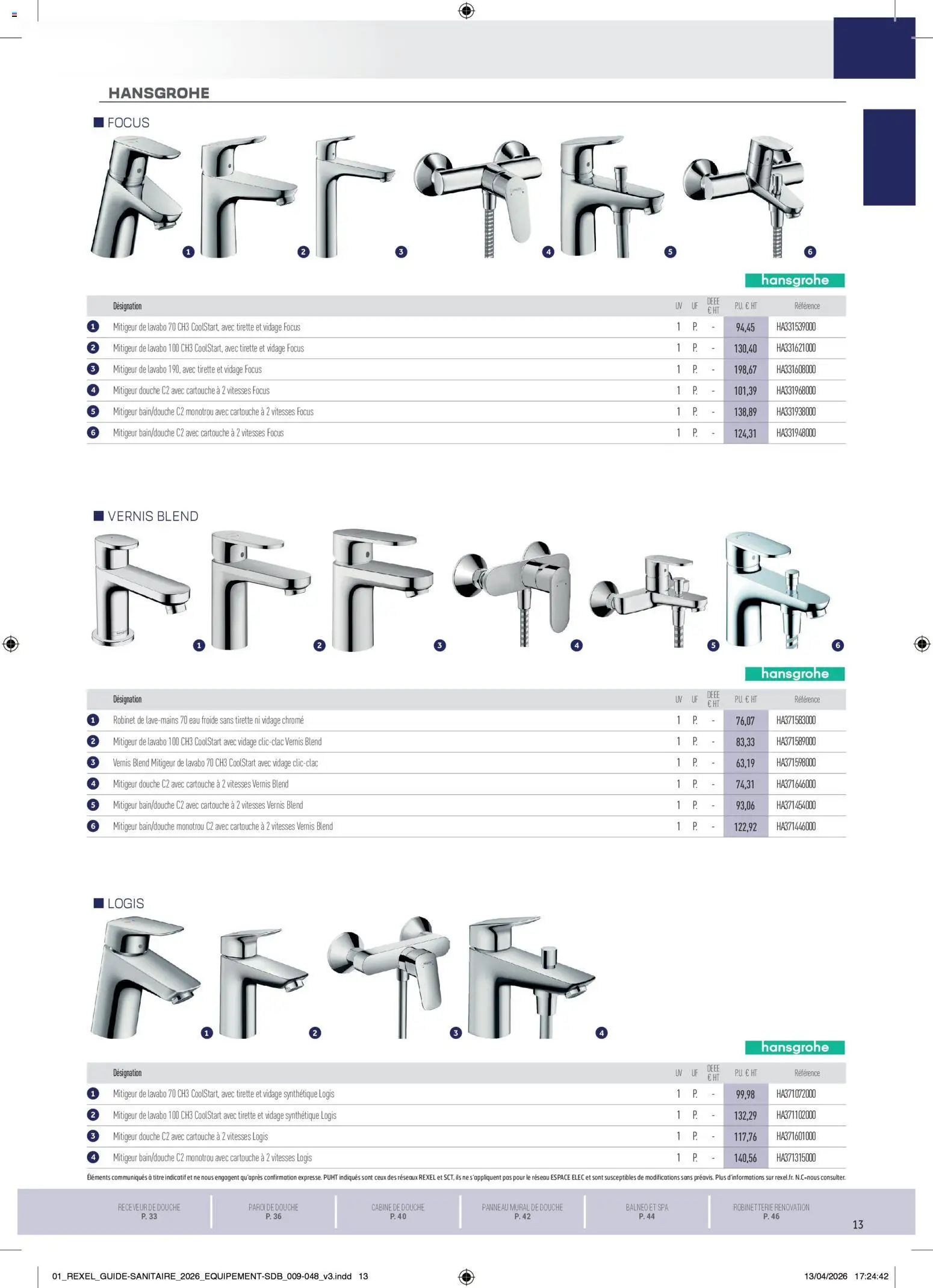 Prévisualisation de Rexel - Brochure Sanitaire du magasin Rexel formulaire valide 20/04/2026 - Douche, Robinet, Lavabo, Cartouche, Mitigeur de lavabo