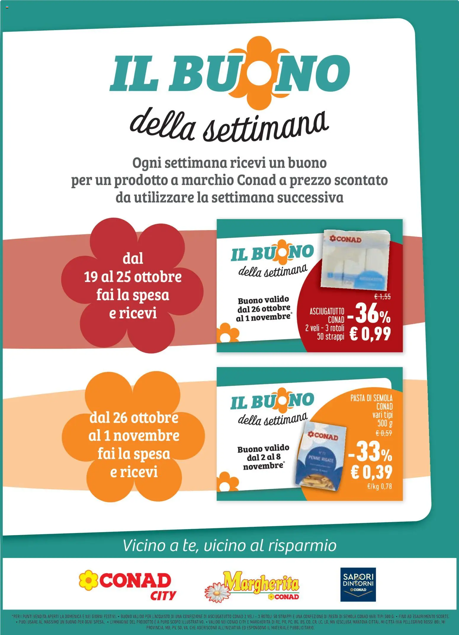 Anteprima dell'opuscolo Conad volantino Margherita Lombardia dal negozio Conad valido da 21/10/2026 - Pasta, Penne, Semola, Pasta di semola, Asciugatutto