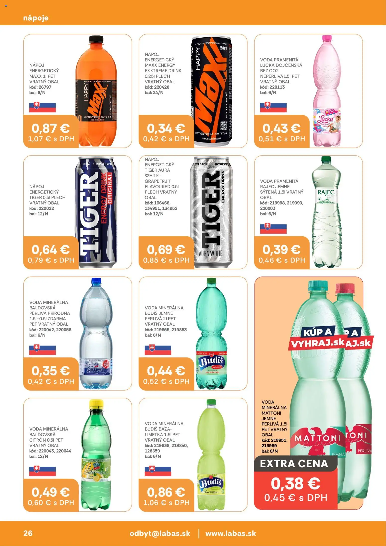 Náhľad Labaš letáku platného od 09.10.2026 - Rajec, Voda, Budiš, Mattoni, Grapefruit, Limetka, Lucka, Nápoje