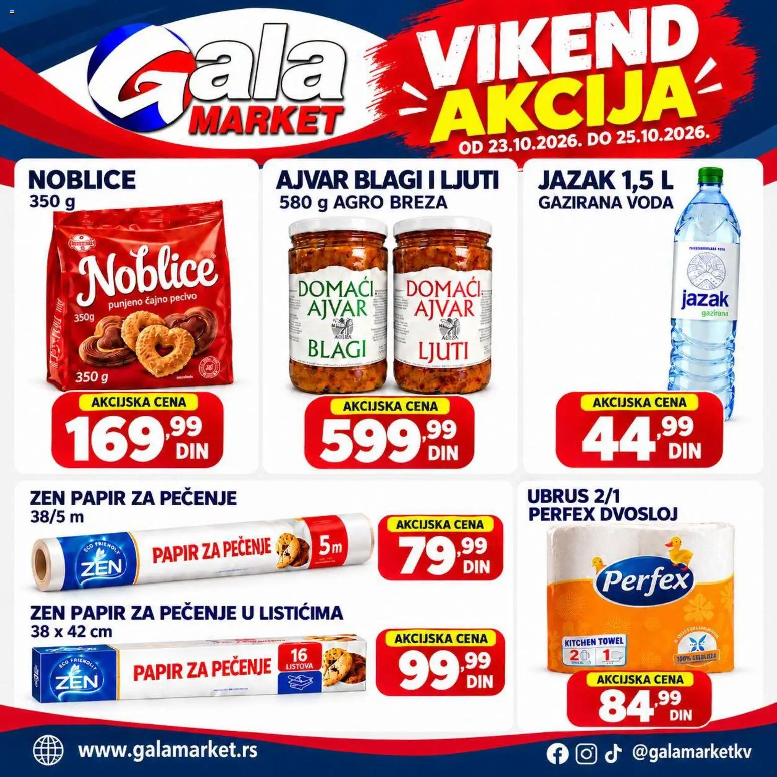 Pregled Gala MARKET kataloga - važi od 23.10.2026 - Ajvar, Voda, Noblice, Pecivo, Ubrus, Papir za pečenje