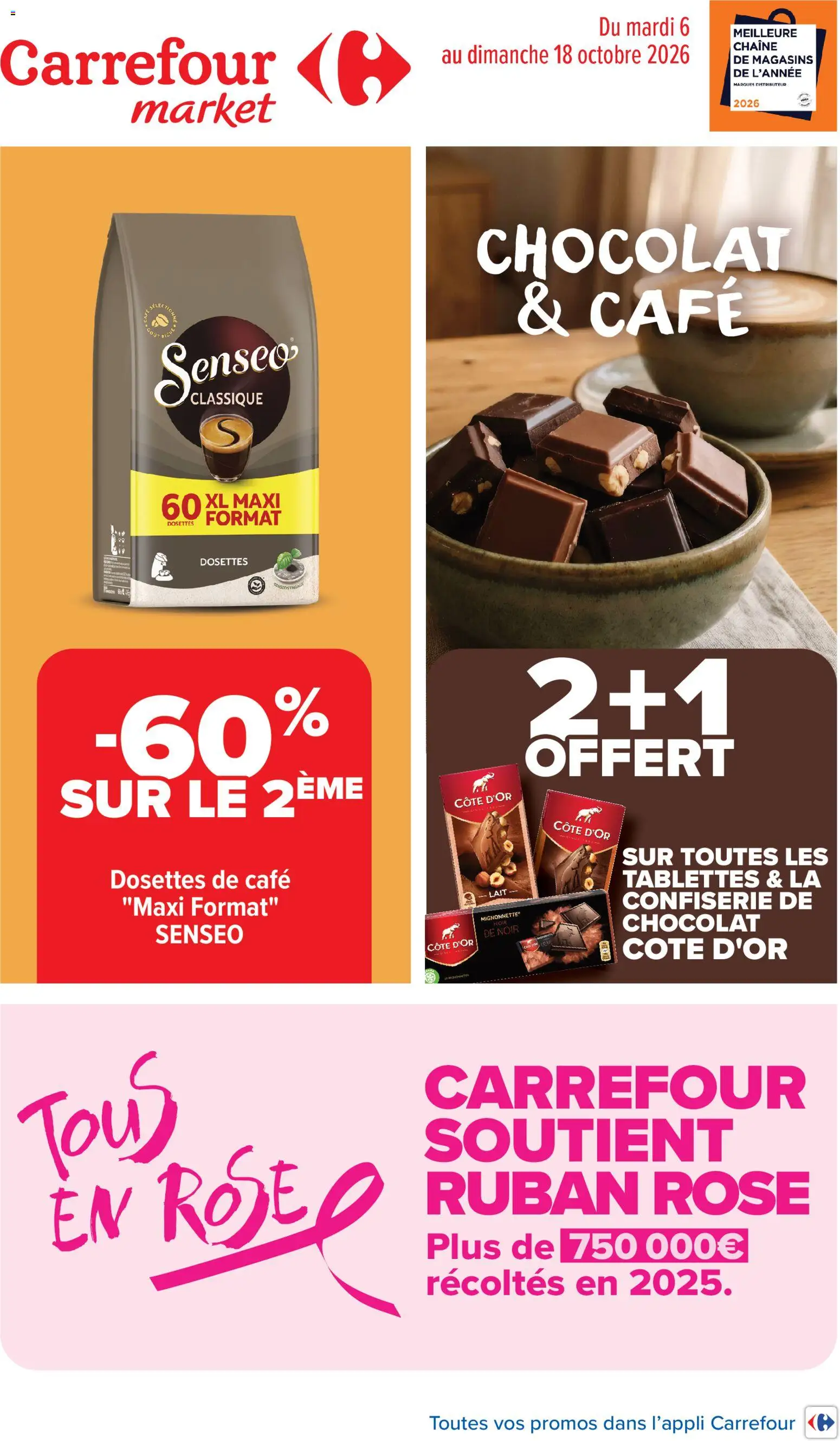 Prévisualisation de Carrefour Market Tous en rose du magasin Carrefour Market formulaire valide 06/10/2026 - Café, Distributeur, Chocolat, Senseo, Lait, Chocolat noir