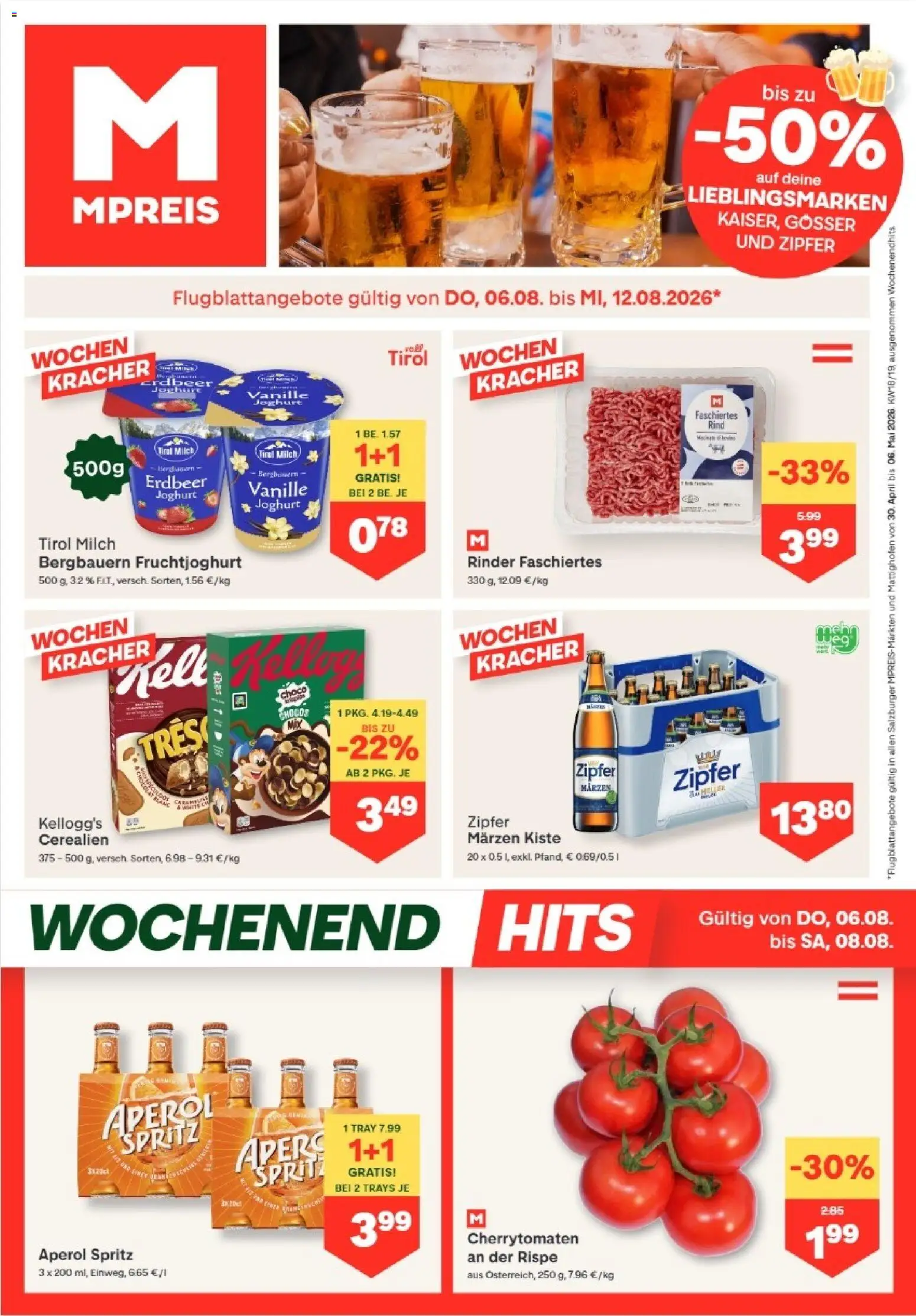Vorschau der Angebote: MPREIS MPREIS Altenmarkt im Pongau gültig ab 06.08.2026 - Aperol, Milch, Joghurt, Herd, Vanille