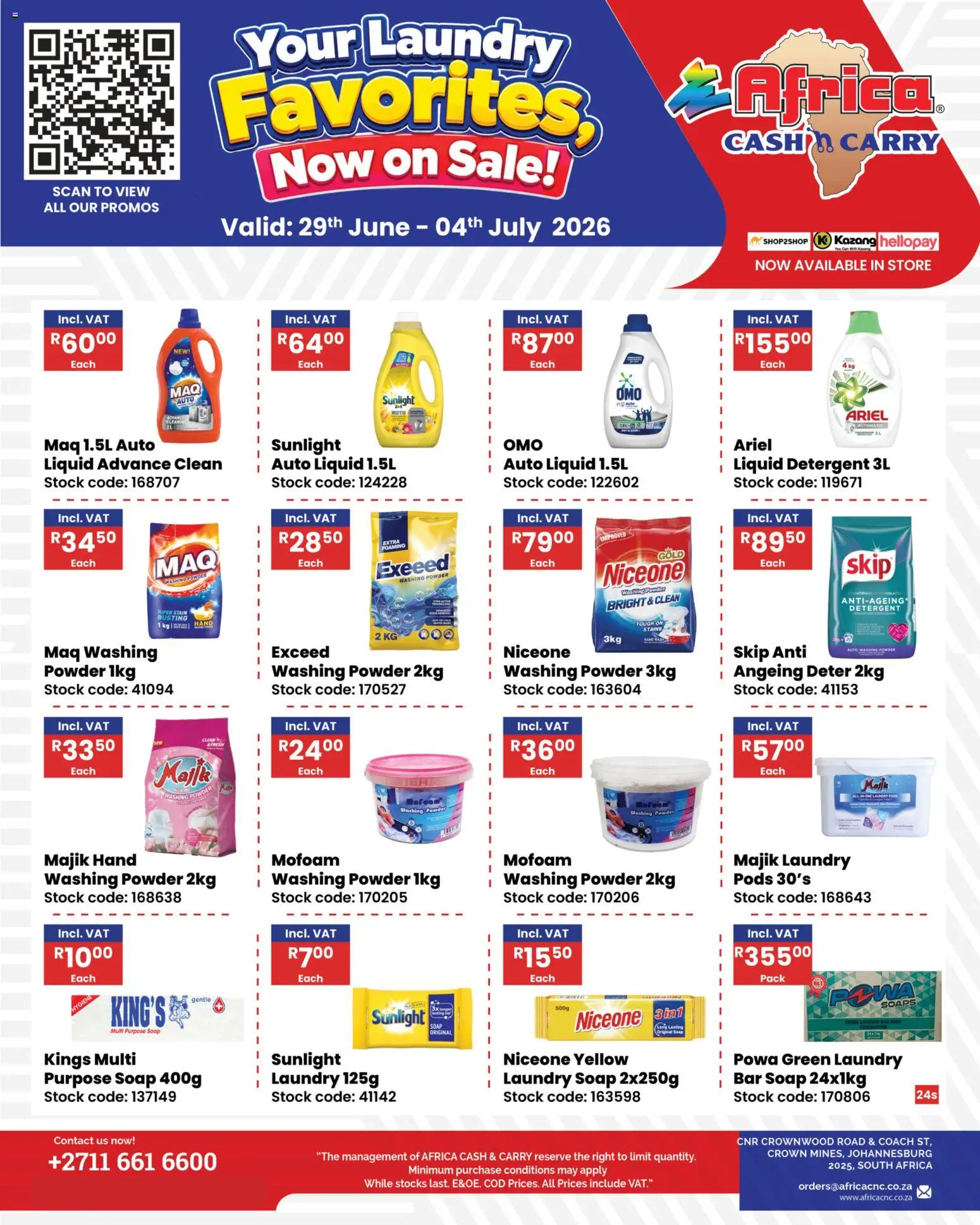 Preview of Africa Cash & Carry flyer valid from 29/06/2026 - Soap, Stock, Washing powder, Detergent, Powder