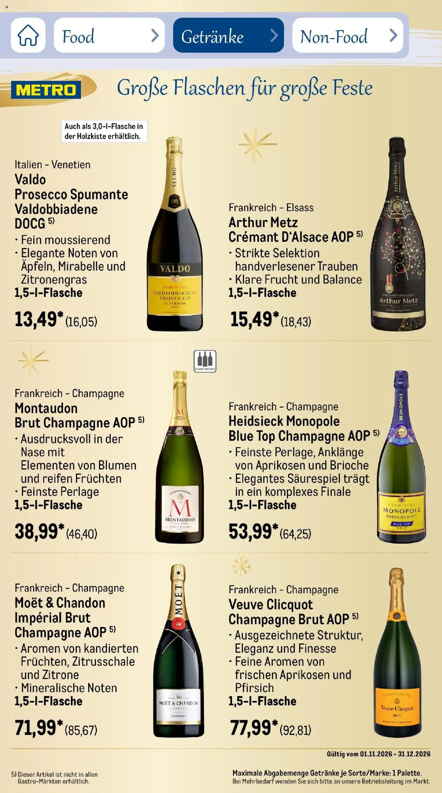 Vorschau von dem Prospekt des Geschäftes Metro, gültig ab dem 01.11.2026 - Blumen, Top, Prosecco, Pfirsich, Zitrone, Trauben, Zitronengras