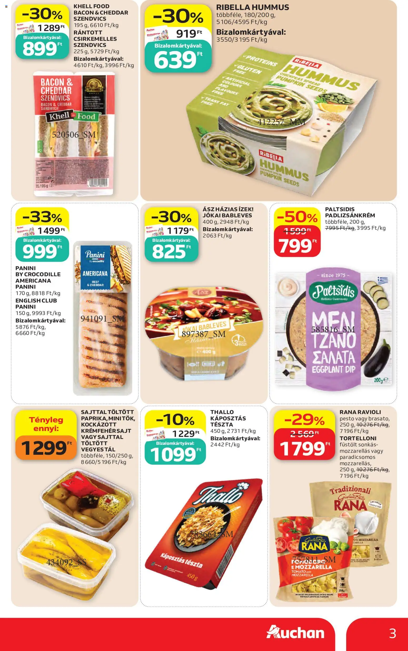 Auchan - Auchan Kedvenc Márkáink megtekintése, amely érvényes 2026.09.10.-től - Padlizsánkrém, Pesto, Tészta, Mozzarella, Szendvics, Bacon, Cheddar