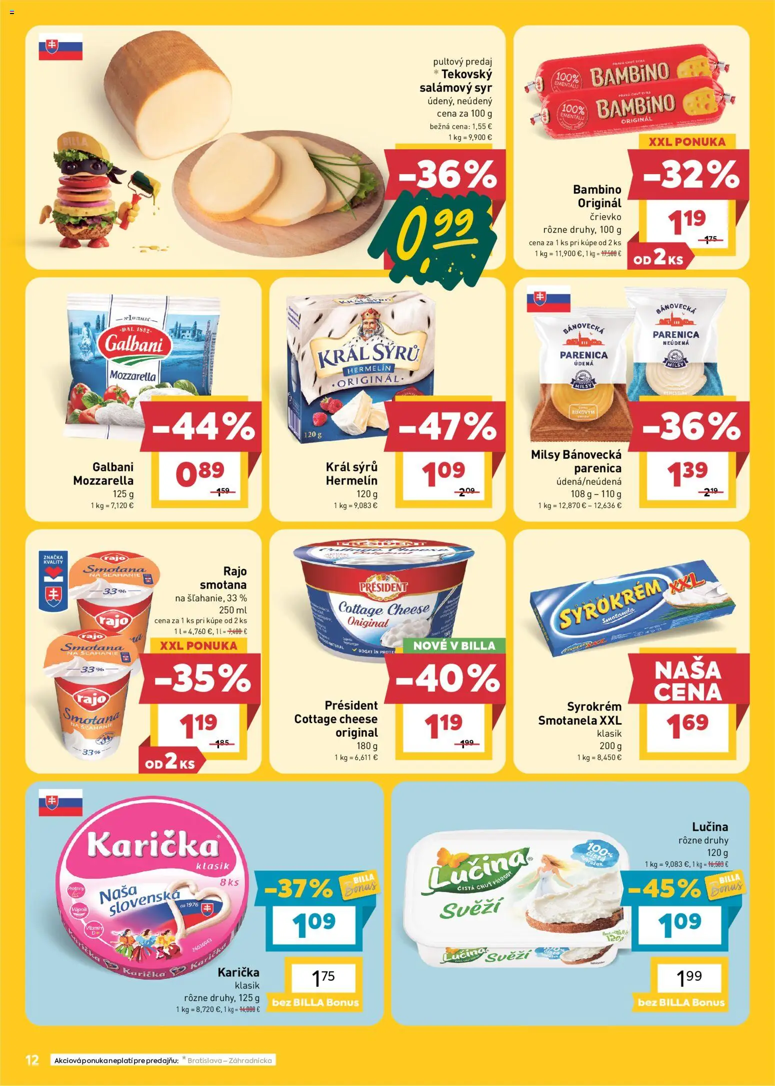 Náhľad Billa letáku platného od 28.10.2026 - Syr, Mozzarella, Cottage cheese, Cream cheese, Hermelín, Smotana