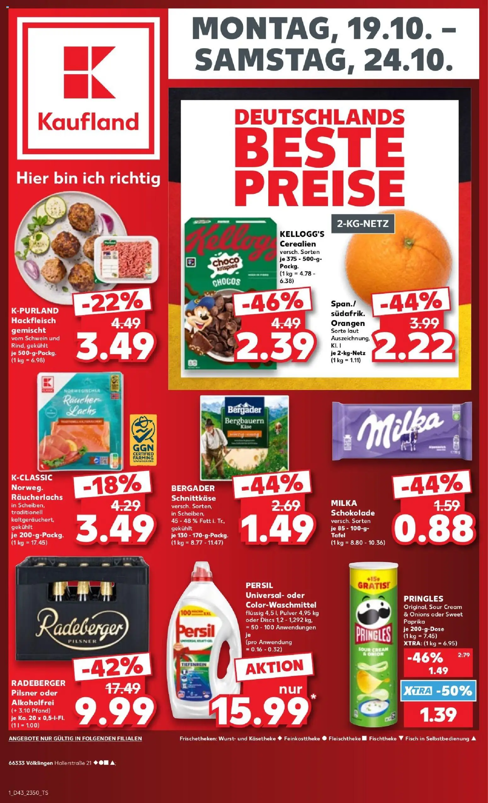 Vorschau von dem Prospekt des Geschäftes Kaufland, gültig ab dem 17.10.2026 - Schokolade, Fisch, Lachs, Hackfleisch, Paprika, Pringles, Persil, Orangen