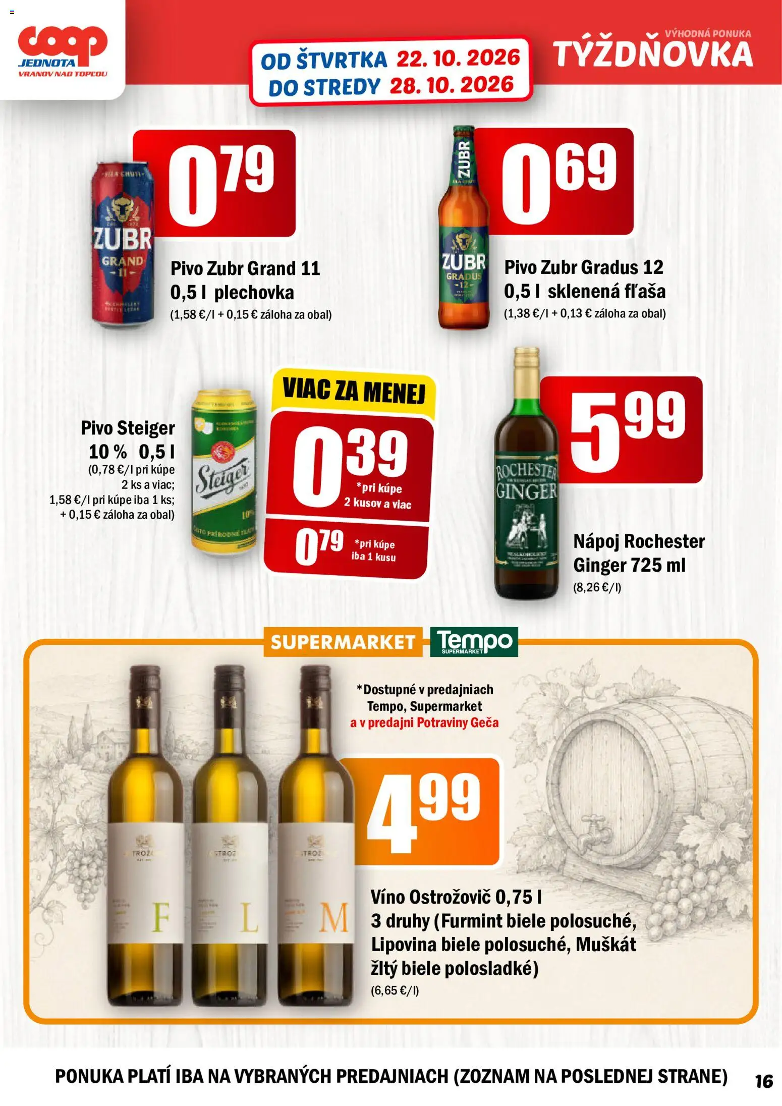Náhľad COOP Jednota letáku platného od 22.10.2026 - Pivo, Víno, Steiger
