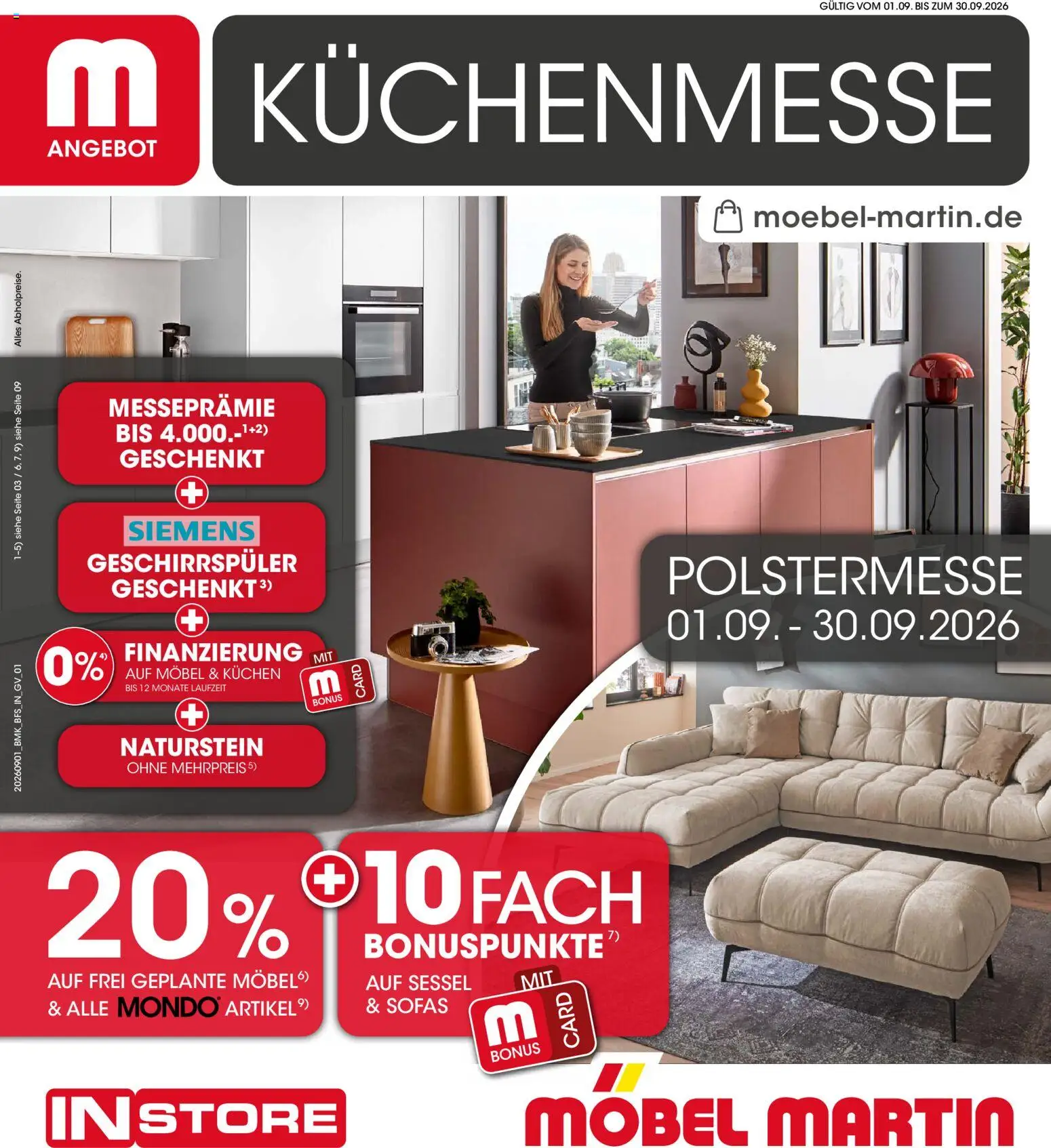 Vorschau von dem Prospekt des Geschäftes Möbel Martin, gültig ab dem 01.09.2026 - Kuchen, Siemens, Geschirrspüler, Sessel