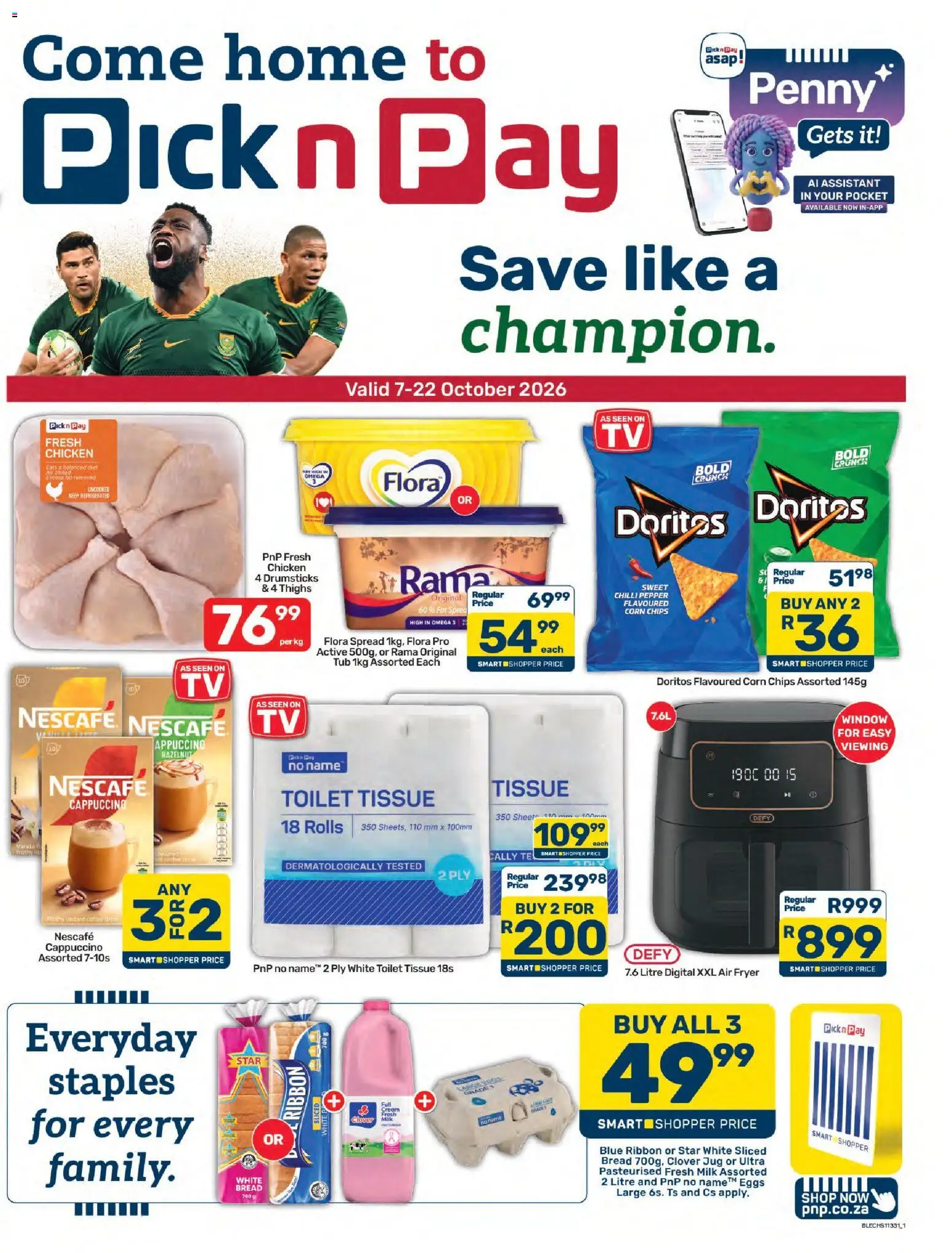Preview of Pick n Pay flyer valid from 07/10/2026 - Chicken, Eggs, Milk, Corn, Thighs, Pepper, Chilli, Spread