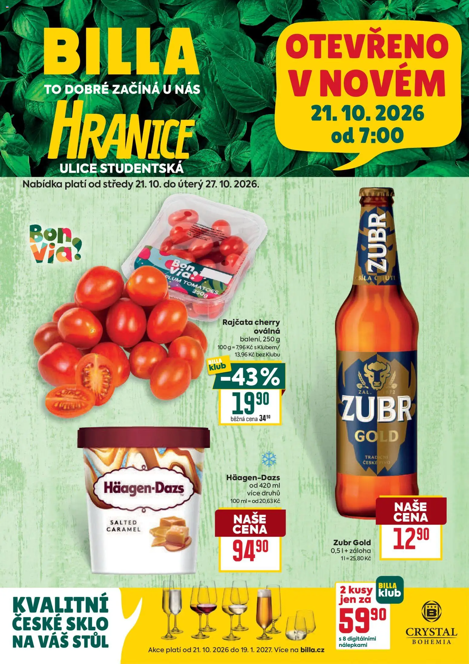 Náhled nabídky: Billa Billa leták - Hranice platný od 21.10.2026 - Pivo, Stůl, Zubr, Rajčata