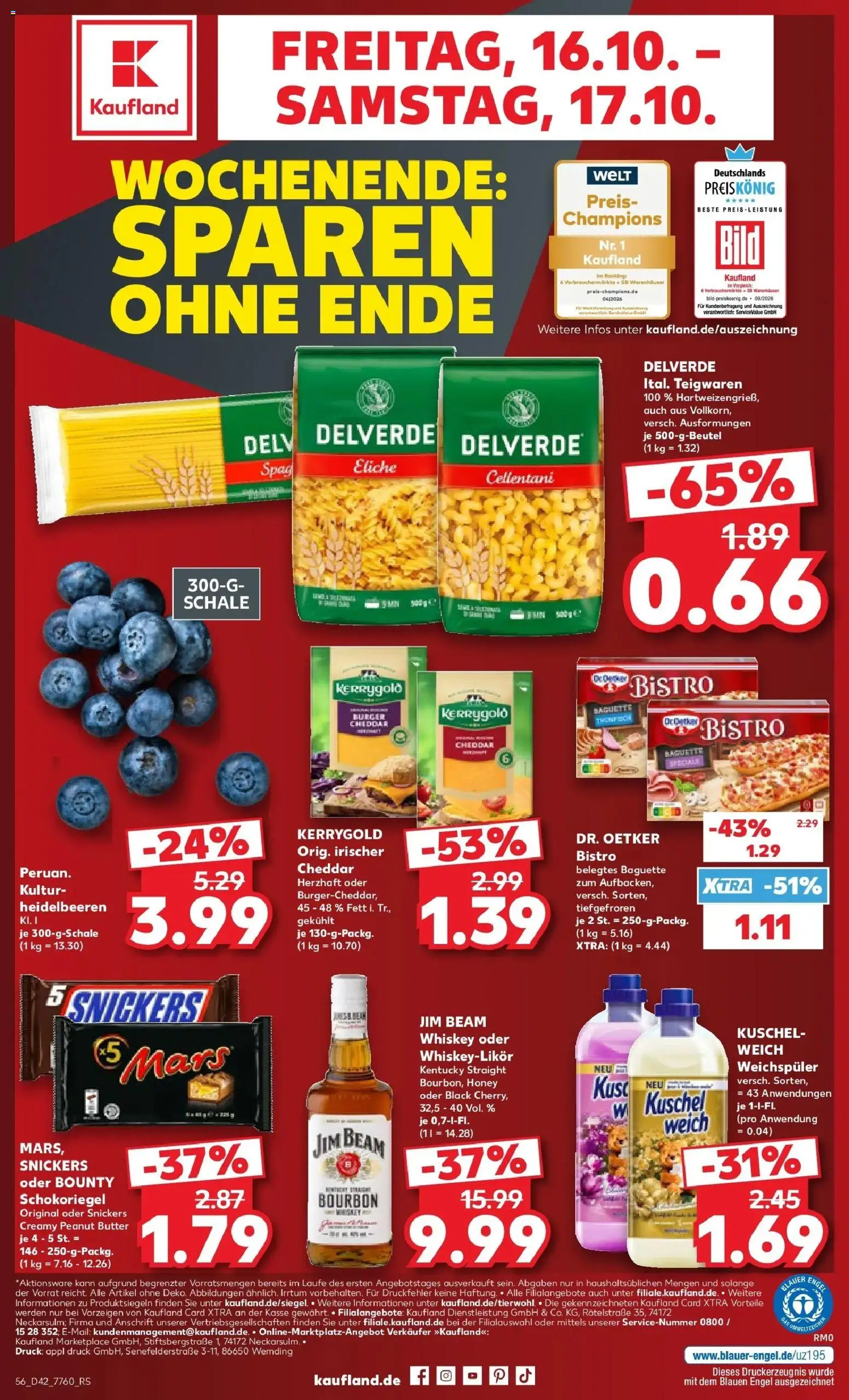 Vorschau von dem Prospekt des Geschäftes Kaufland, gültig ab dem 12.10.2026 - Burger, Butter, Baguette, Heidelbeeren, Snickers, Whiskey, Jim beam, Bourbon