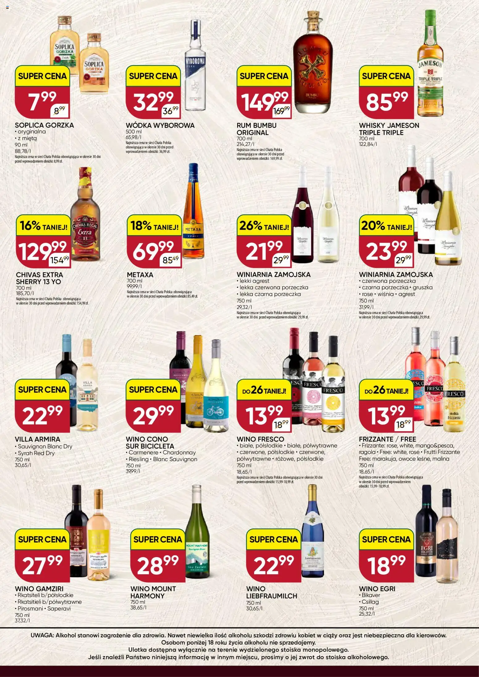 Pogląd gazetki "Chata Polska gazetka - Mocna Oferta" ze sklepu Chata Polska ważnej od 06.10.2026 - Wino, Owoce, Metaxa, Rum, Porzeczka, Fresco, Chivas Regal, Wódka wyborowa