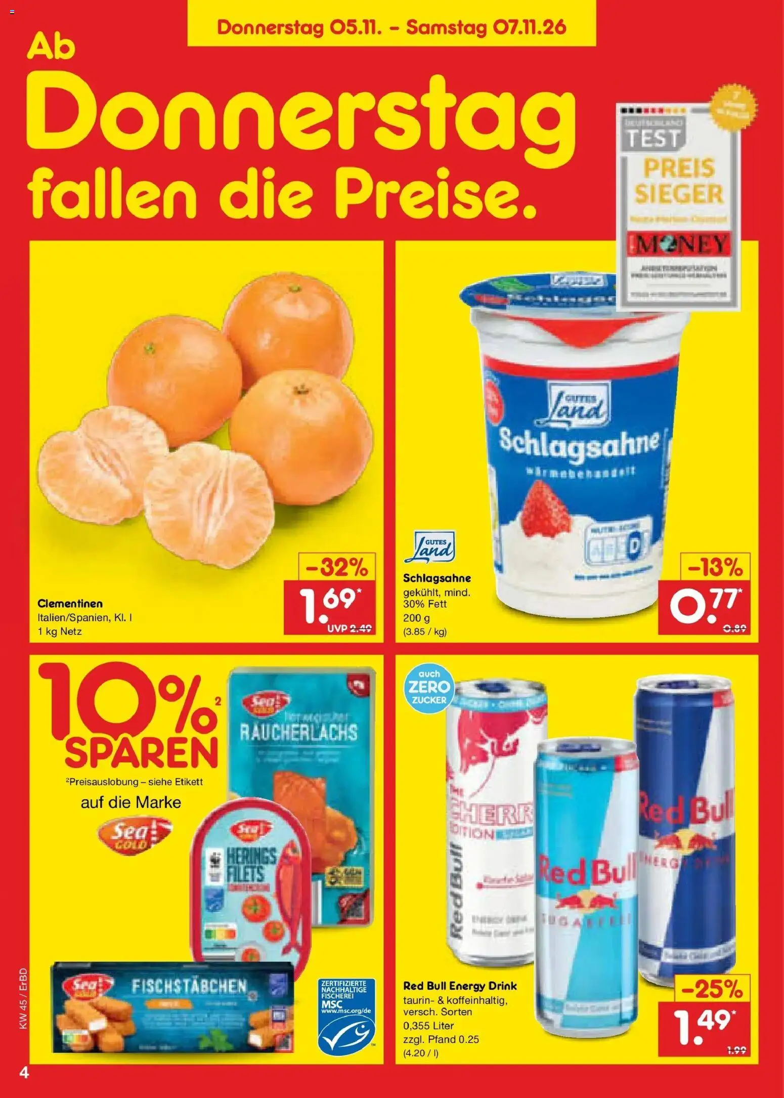 Vorschau von dem Prospekt des Geschäftes Netto Marken-Discount, gültig ab dem 02.11.2026 - Red bull, Schlagsahne, Zucker, Energy, Räucherlachs, Fischstabchen