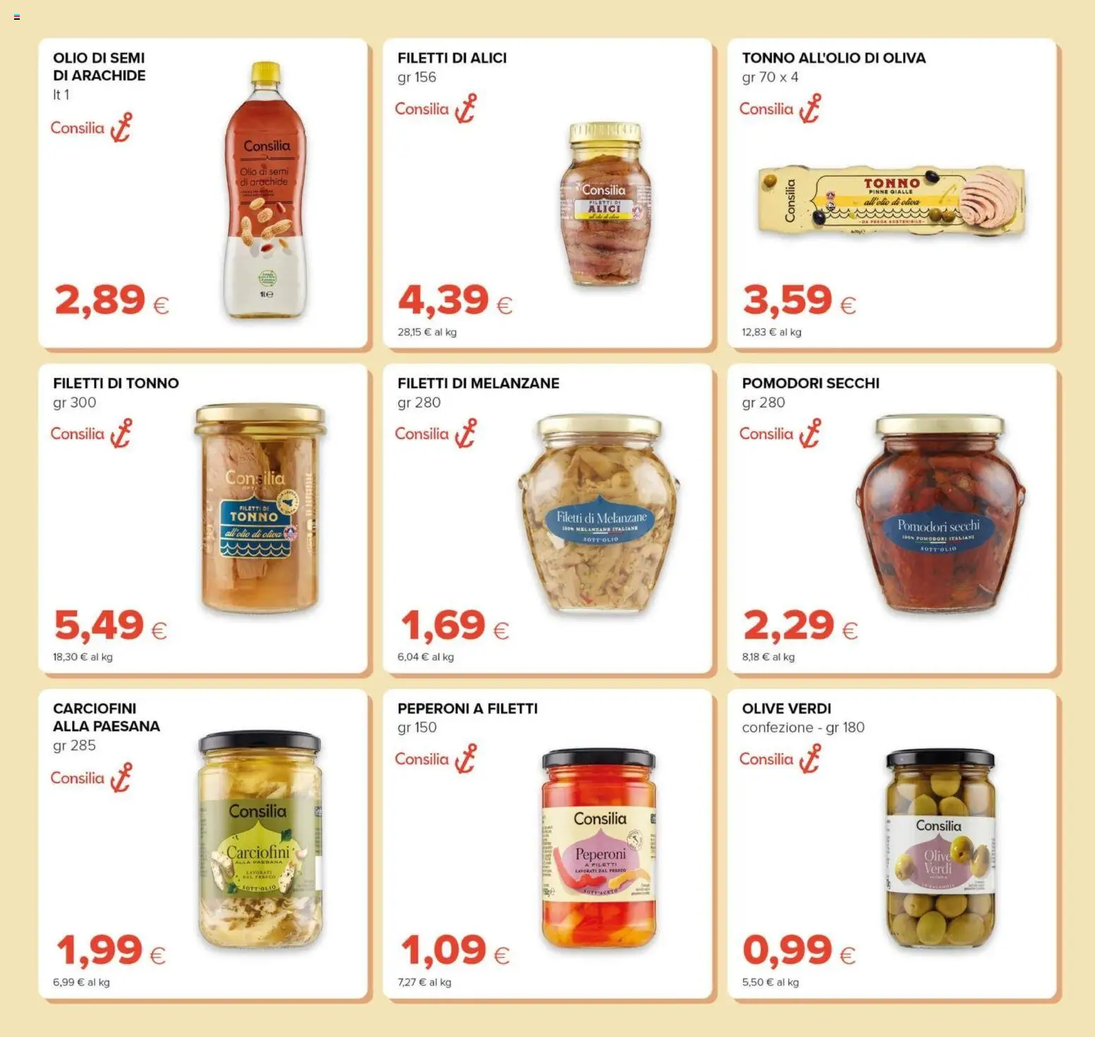 Anteprima dell'opuscolo Oasi volantino Prezzi Ribassati dal negozio Oasi valido da 21/08/2026 - Olio, Tonno, Peperoni, Pomodori, Alici, Pomodori secchi, Olio di semi, Pinne