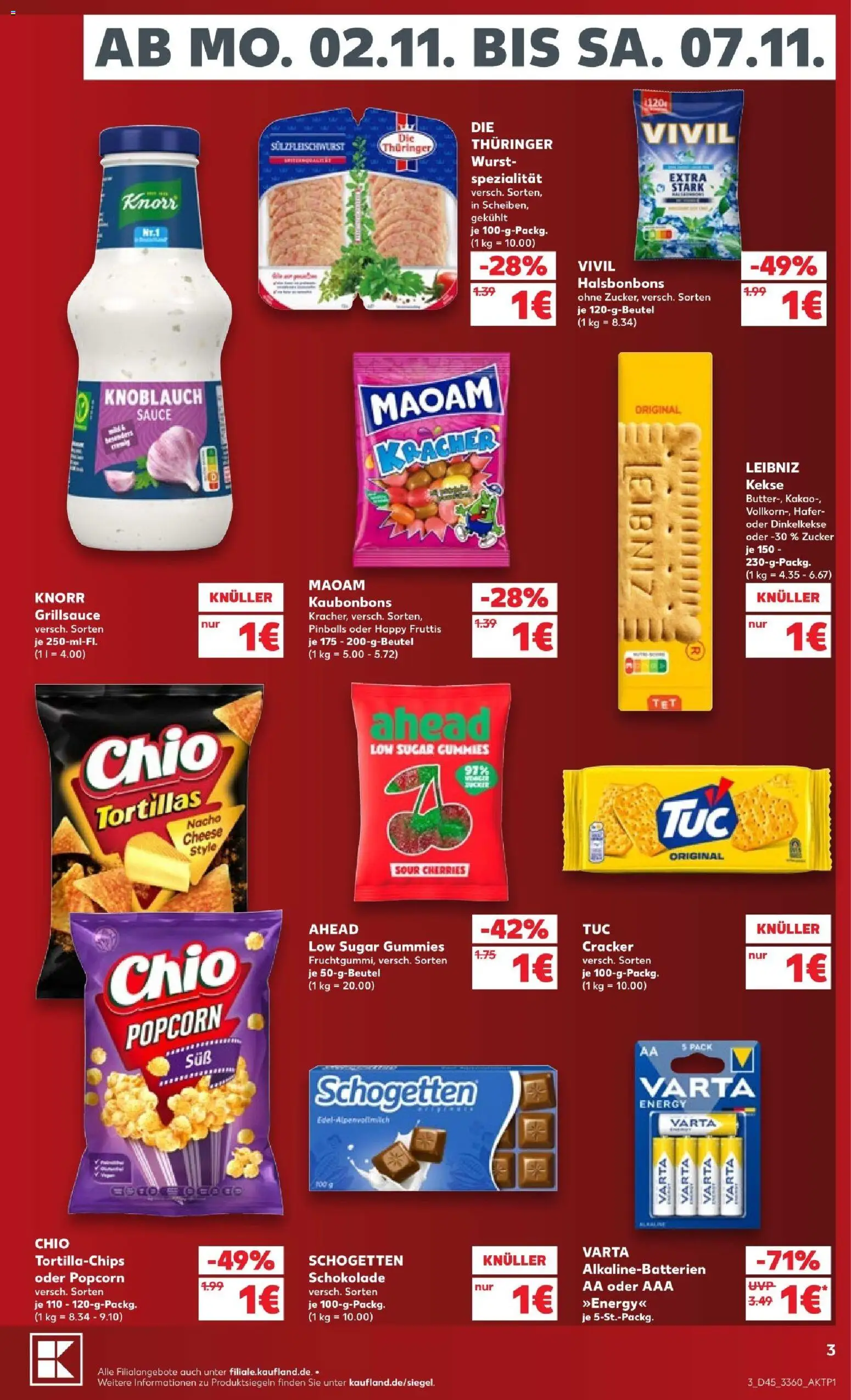 Vorschau von dem Prospekt des Geschäftes Kaufland, gültig ab dem 02.11.2026 - Schokolade, Wurst, Tortillas, Knoblauch, Popcorn, Kekse, Energy, Schogetten