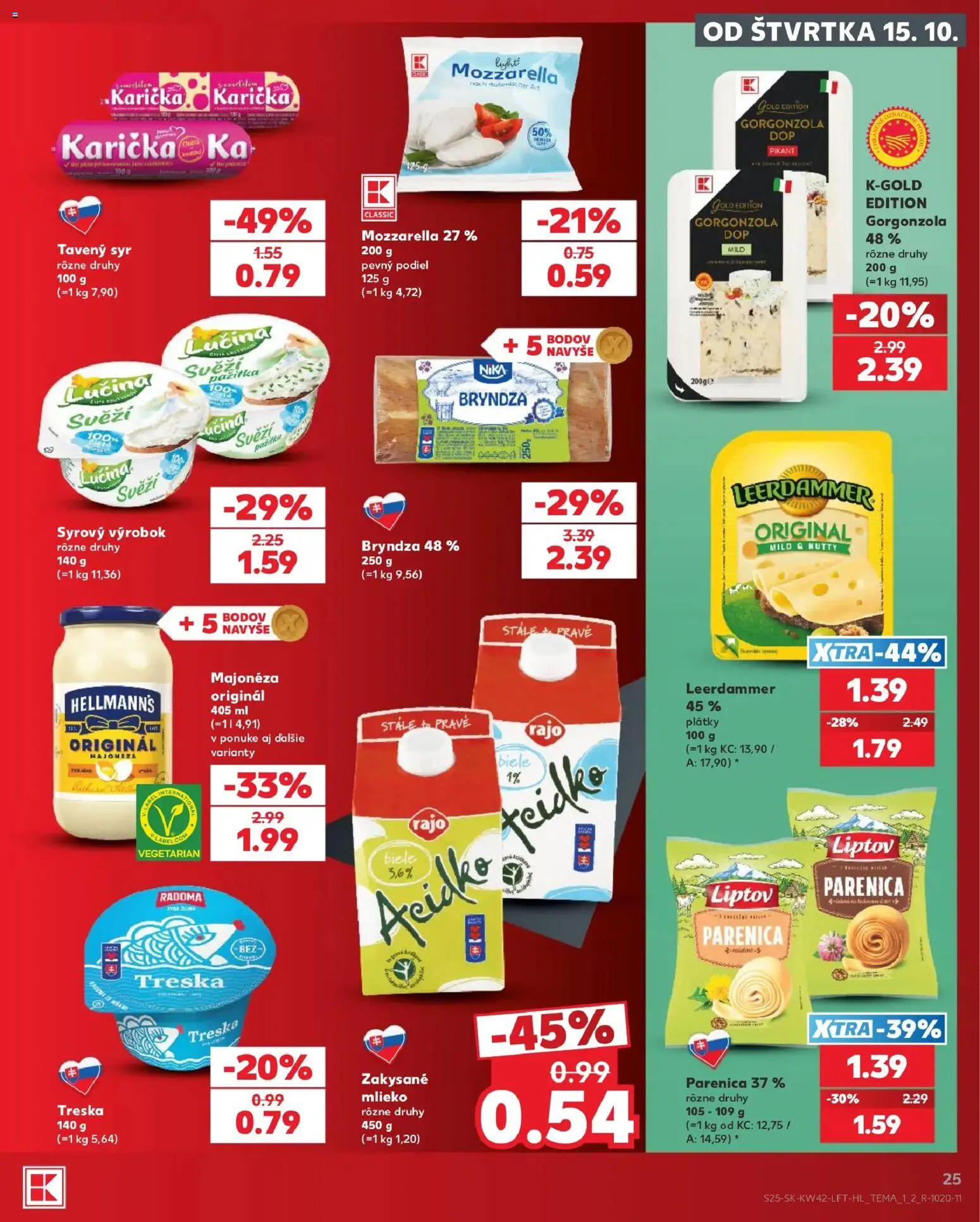 Náhľad Kaufland letáku platného od 15.10.2026 - Syr, Mlieko, Mozzarella, Treska, Acidko, Pažítka, Majonéza, Tavený syr
