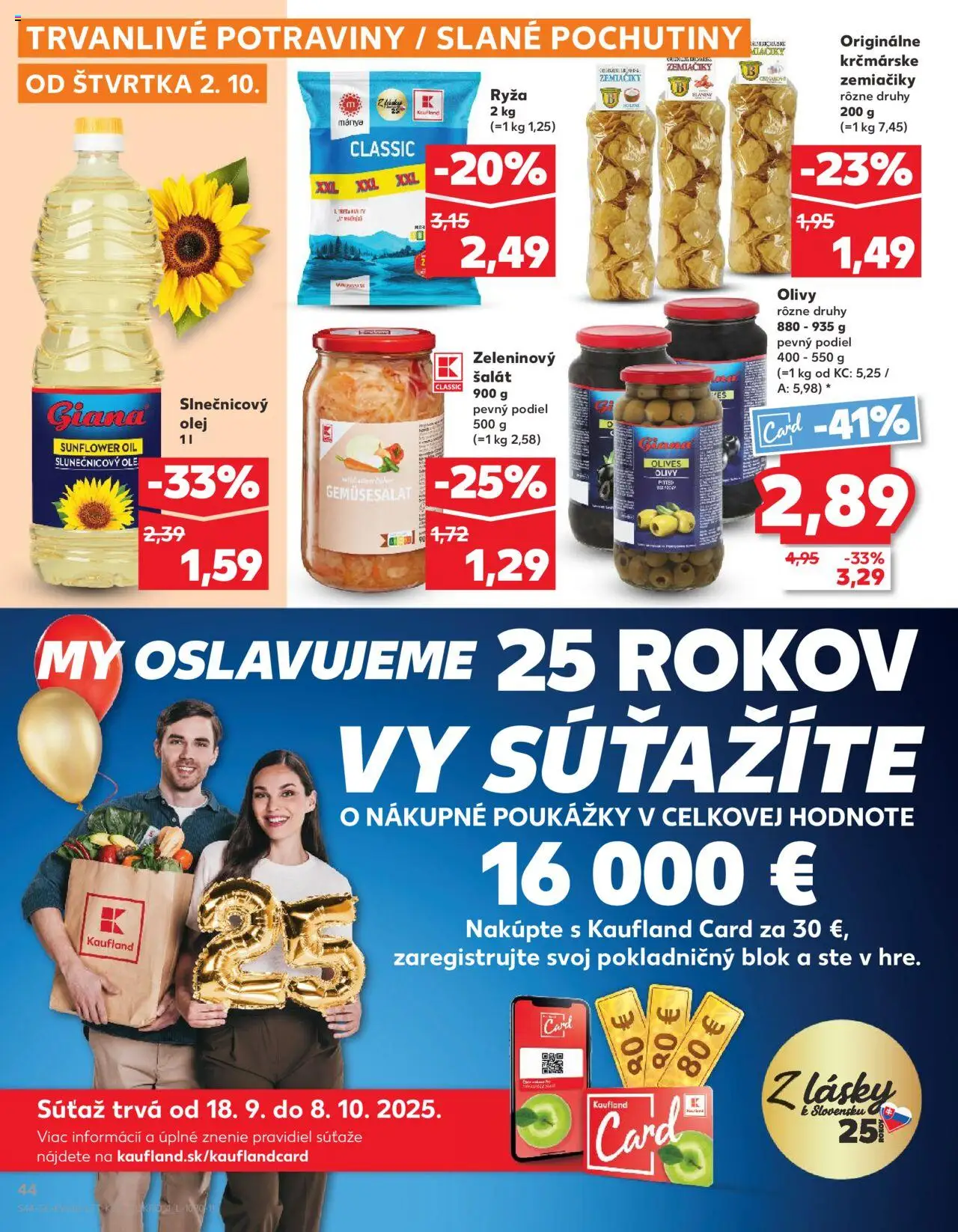 Náhľad Kaufland letáku platného od 02.10.2025 - Olej, Šalát, Ryža, Olivy, Slnečnicový olej