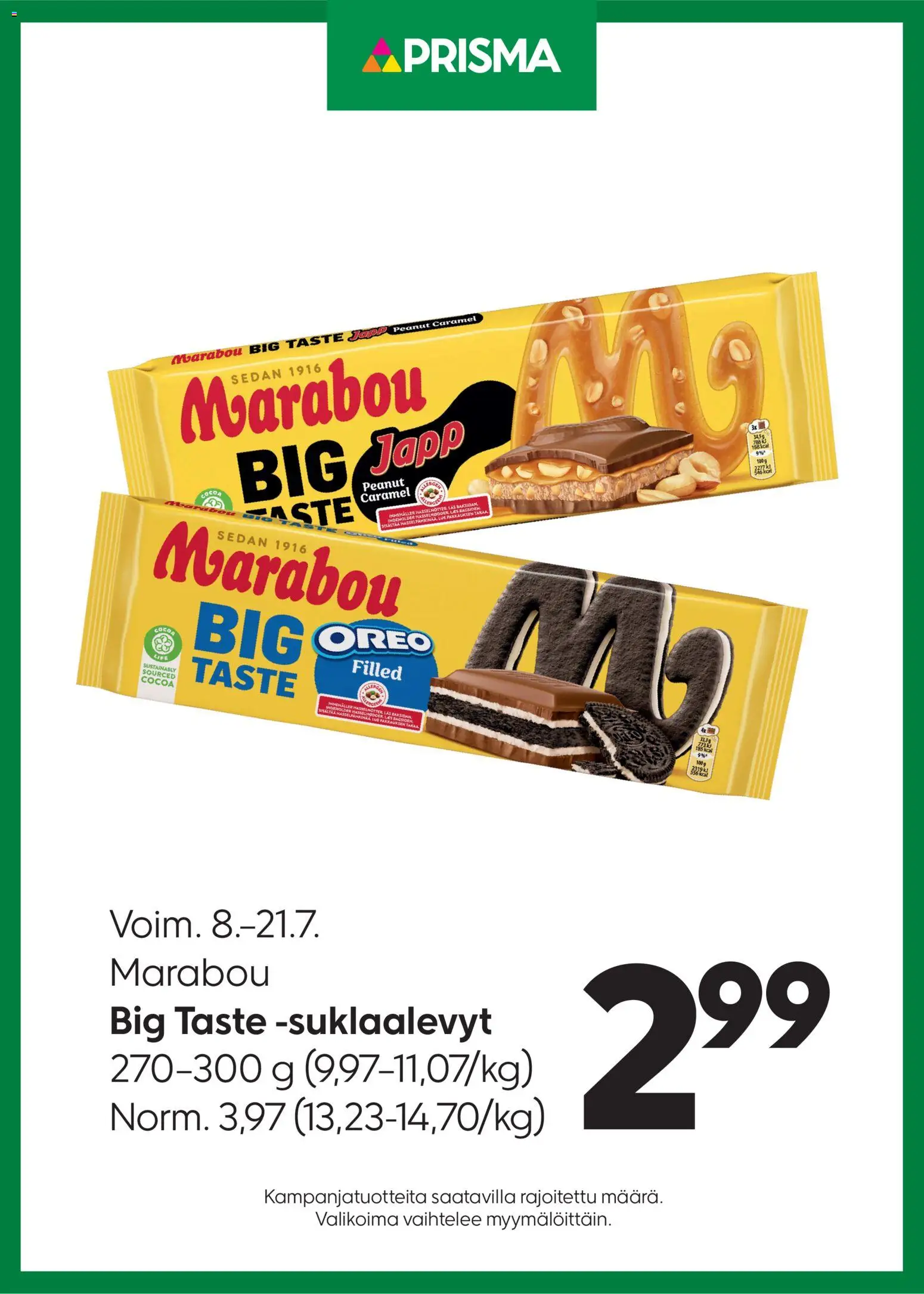 Kaupan Prisma Prisma tarjoukset Marabou esikatselu, voimassa 08/07/2026